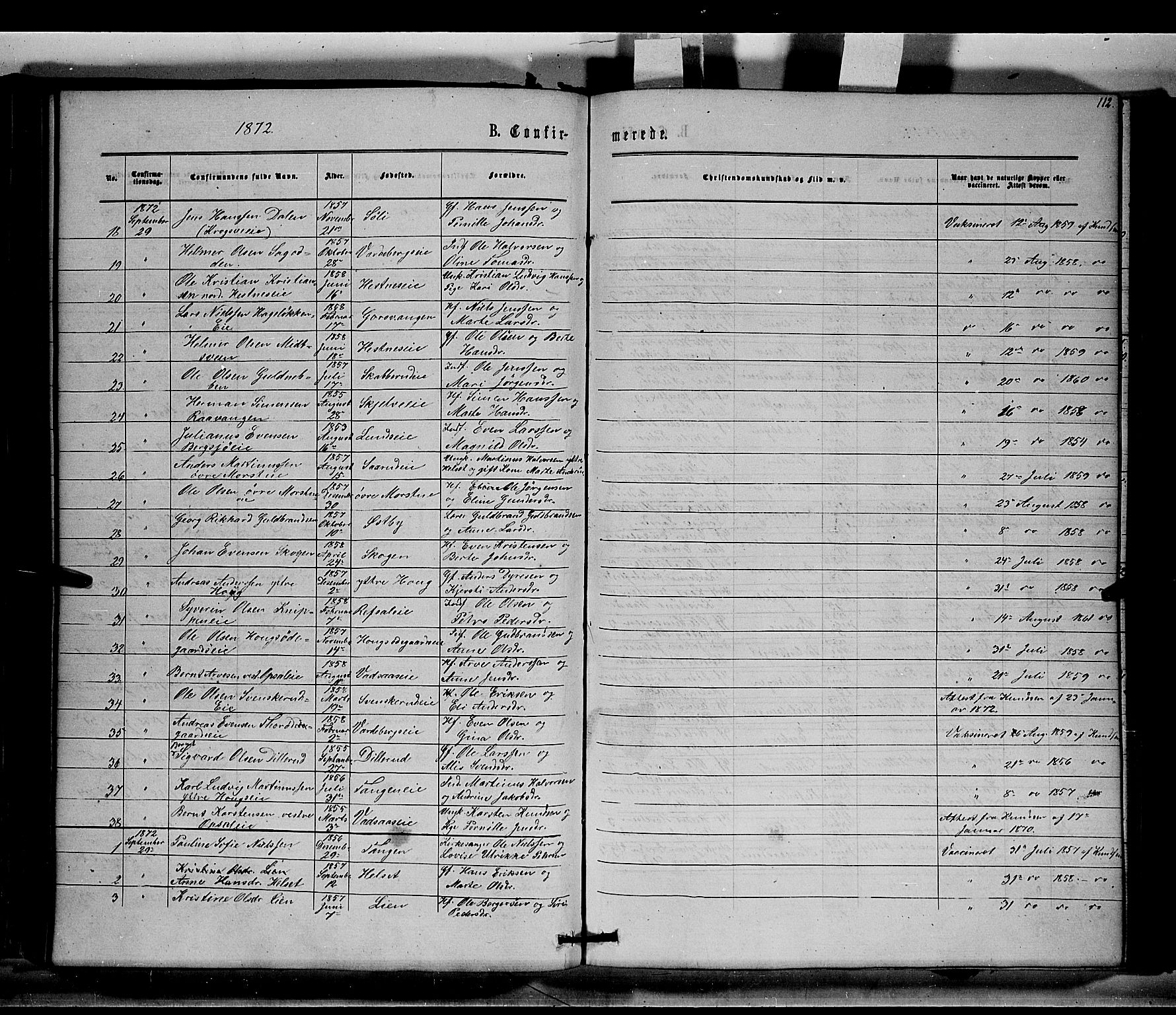 Stange prestekontor, SAH/PREST-002/K/L0014: Parish register (official) no. 14, 1862-1879, p. 112