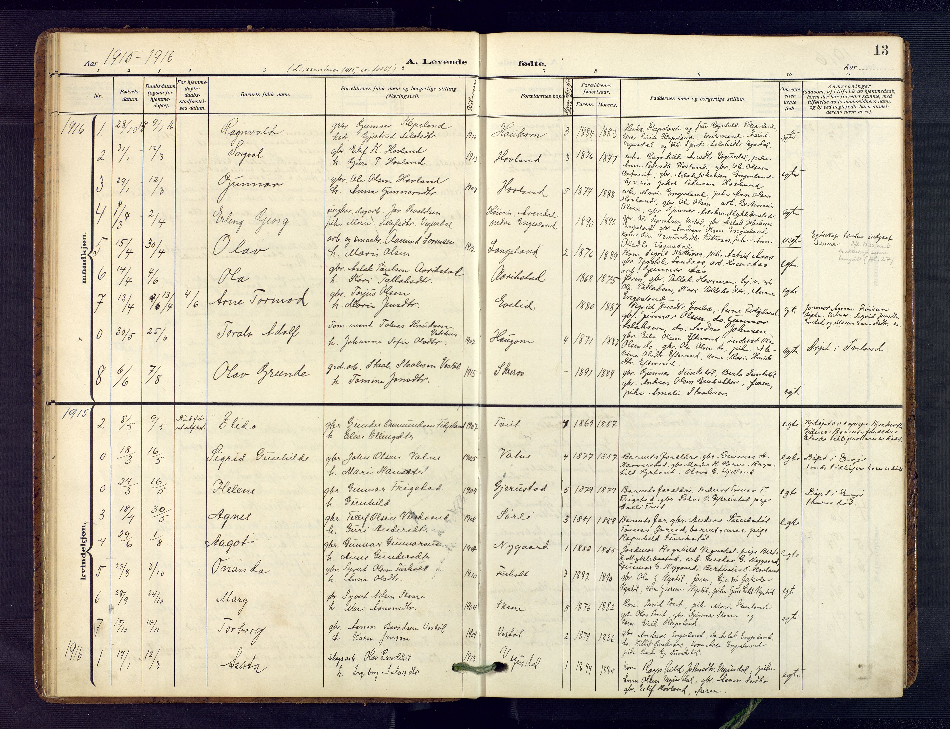 Herefoss sokneprestkontor, SAK/1111-0019/F/Fa/Fab/L0005: Parish register (official) no. A 5, 1910-1932, p. 13