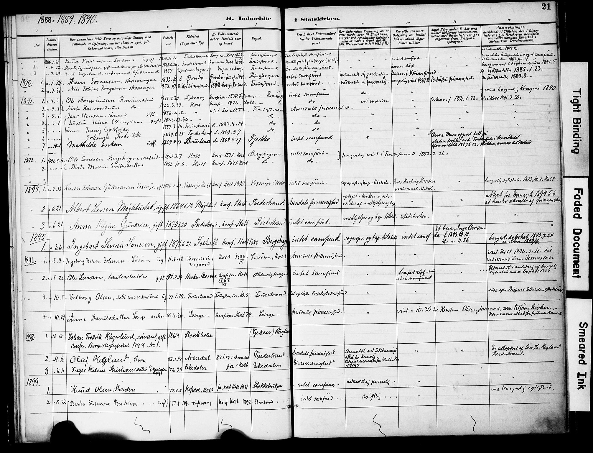 Holt sokneprestkontor, AV/SAK-1111-0021/F/Fa/L0011: Parish register (official) no. A 11, 1880-1931, p. 21