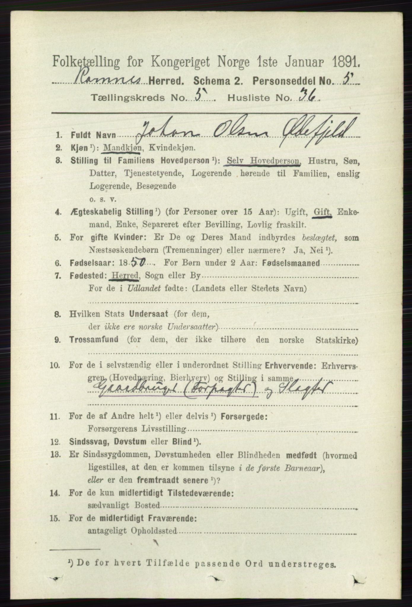 RA, 1891 census for 0718 Ramnes, 1891, p. 2763