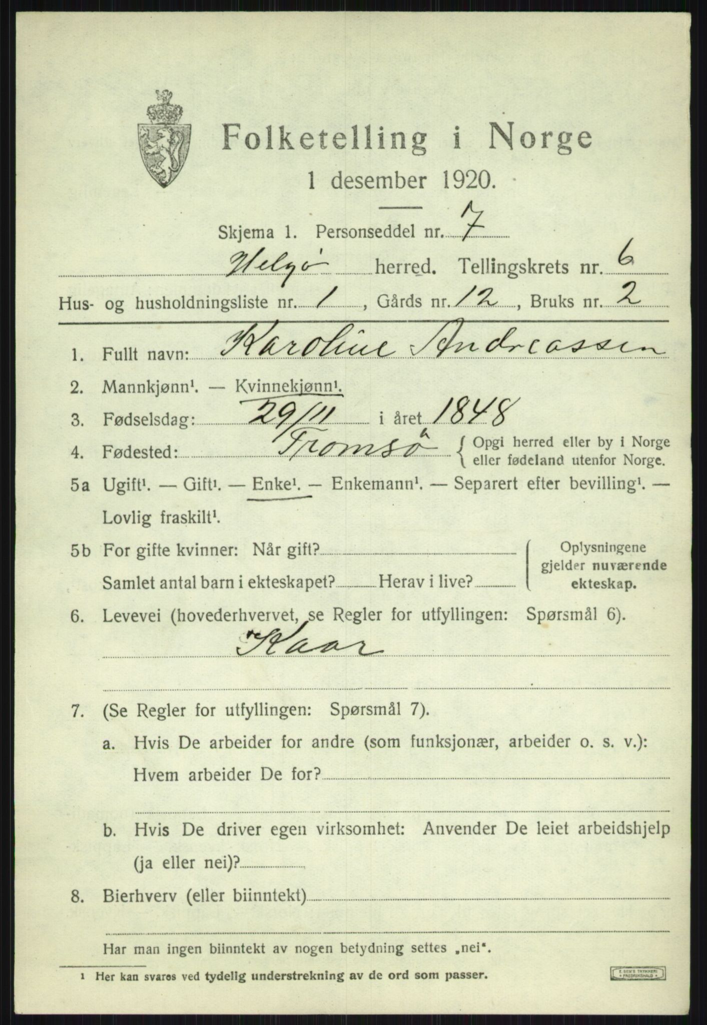 SATØ, 1920 census for Helgøy, 1920, p. 2266