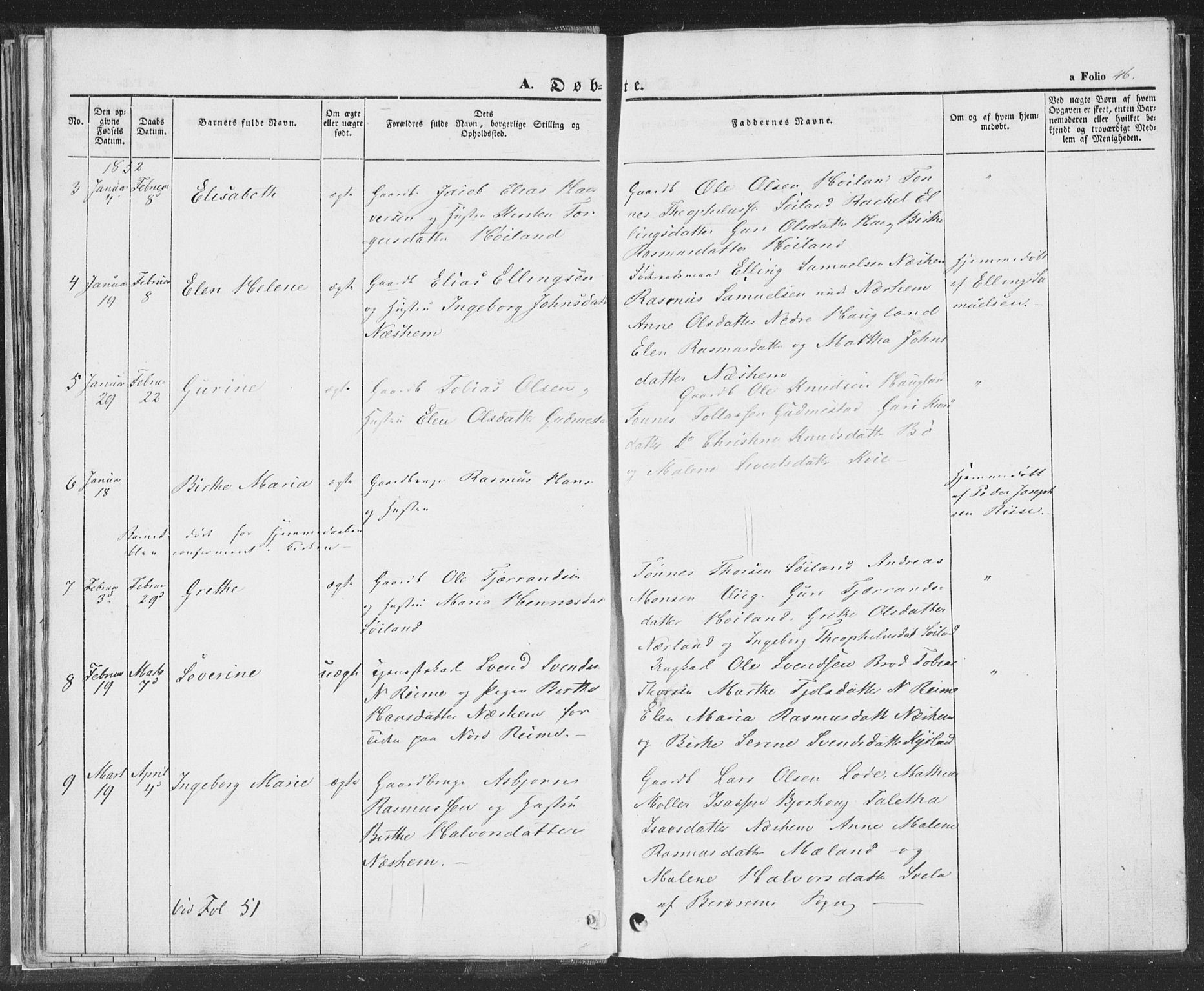 Hå sokneprestkontor, AV/SAST-A-101801/001/30BA/L0006: Parish register (official) no. A 5, 1842-1853, p. 46