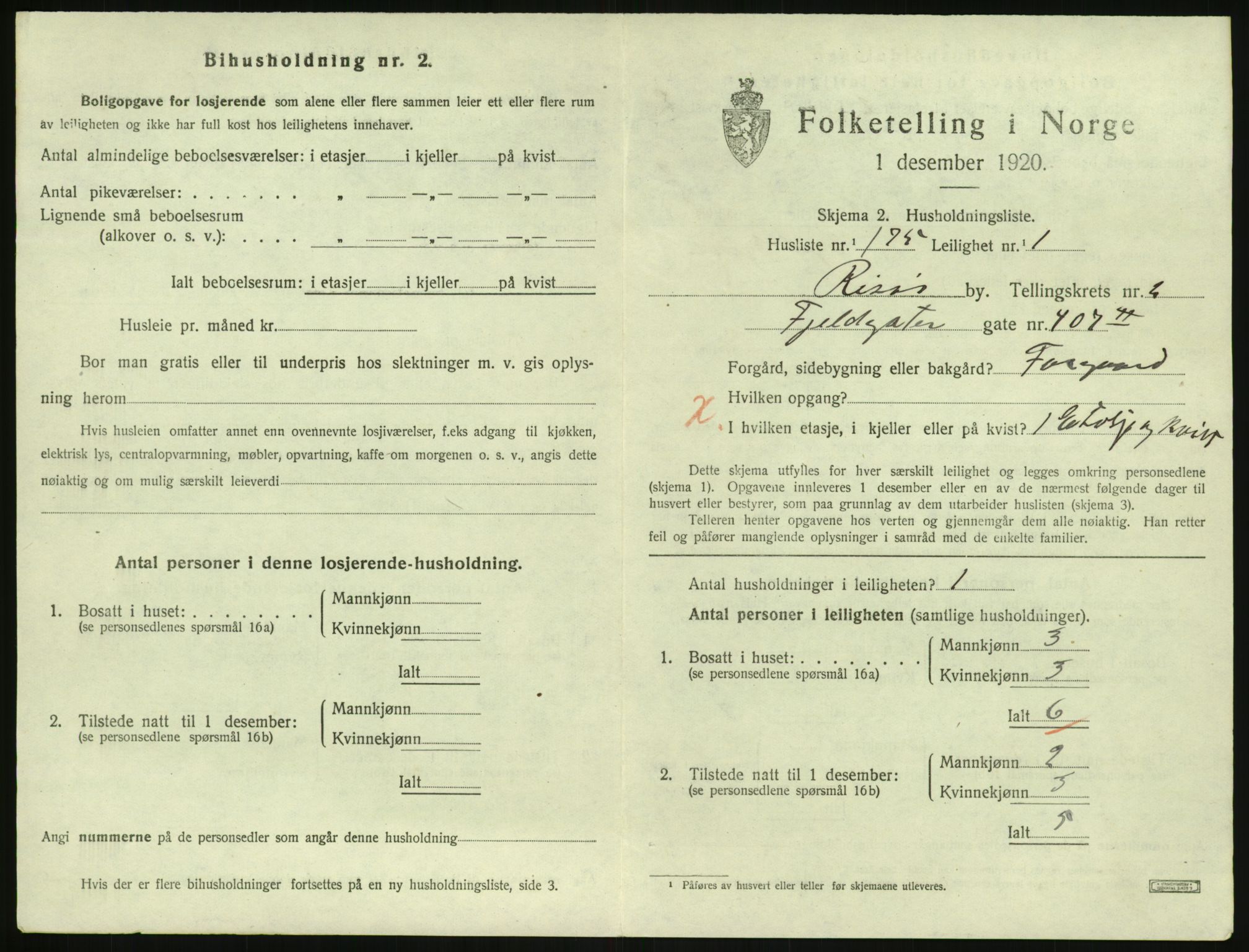 SAK, 1920 census for Risør, 1920, p. 2449