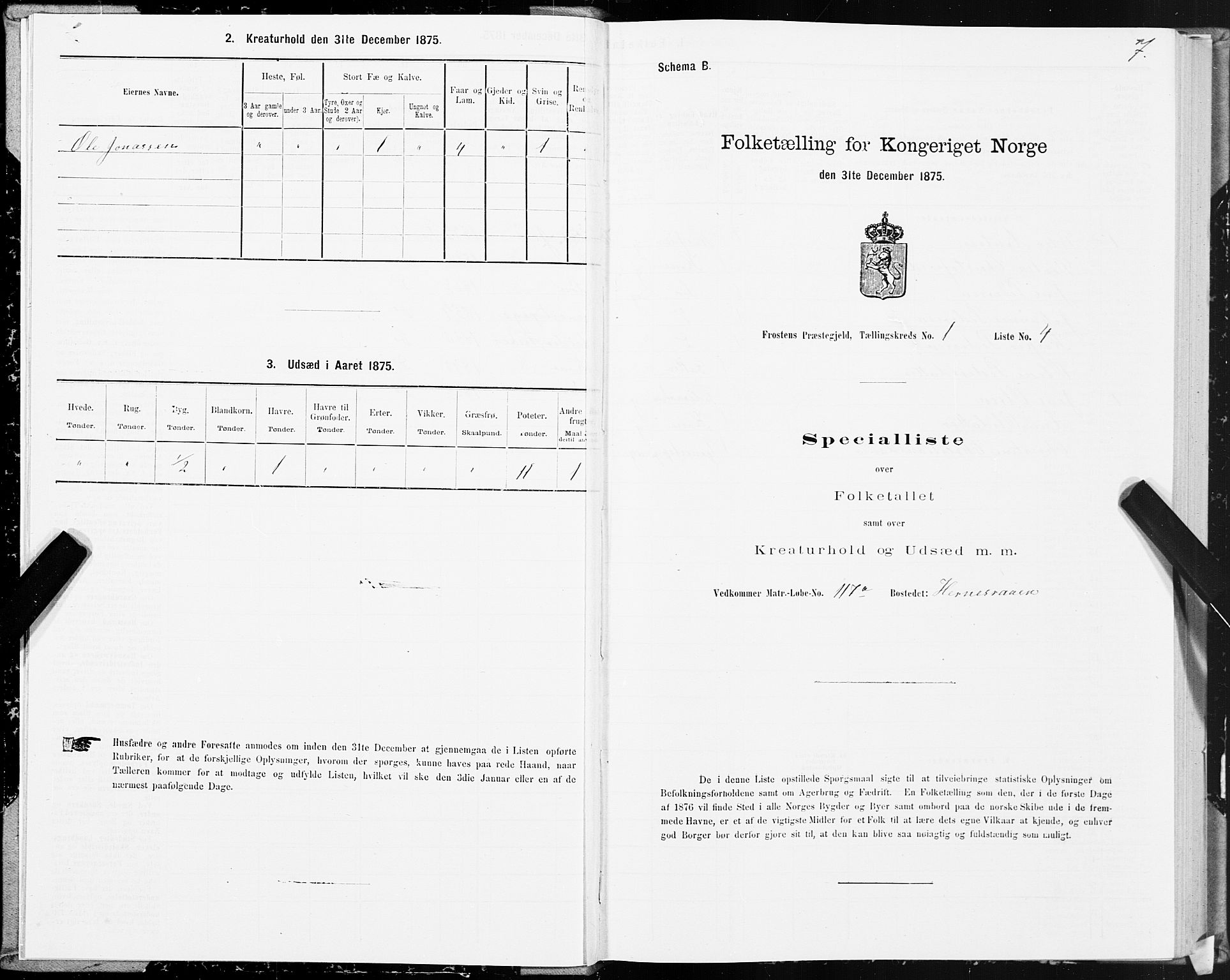 SAT, 1875 census for 1717P Frosta, 1875, p. 1007