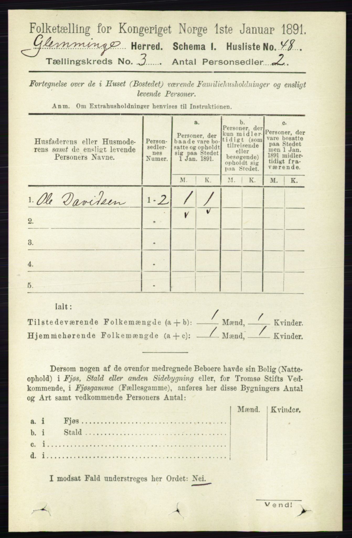 RA, 1891 census for 0132 Glemmen, 1891, p. 1839