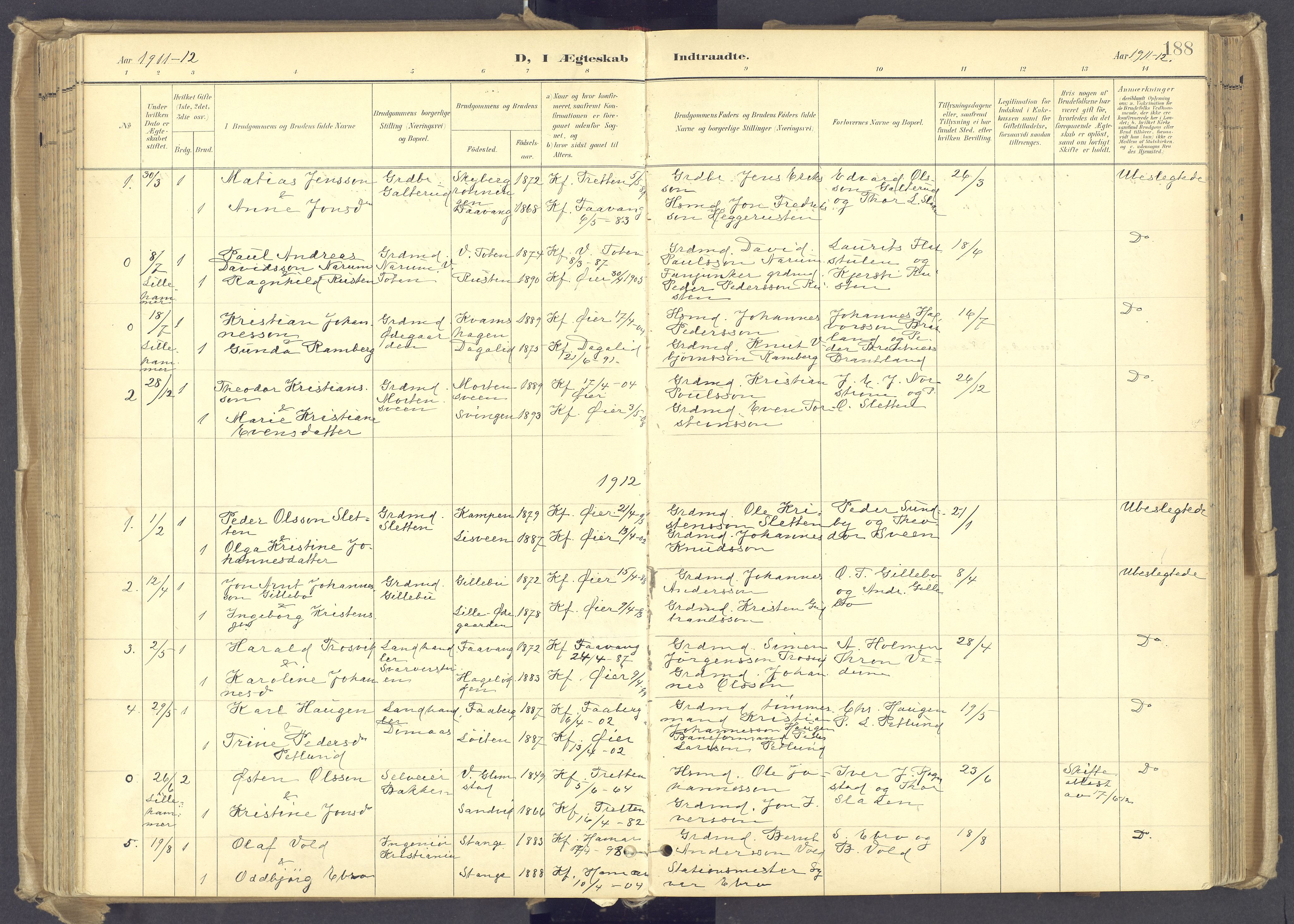 Øyer prestekontor, SAH/PREST-084/H/Ha/Haa/L0012: Parish register (official) no. 12, 1897-1920, p. 188