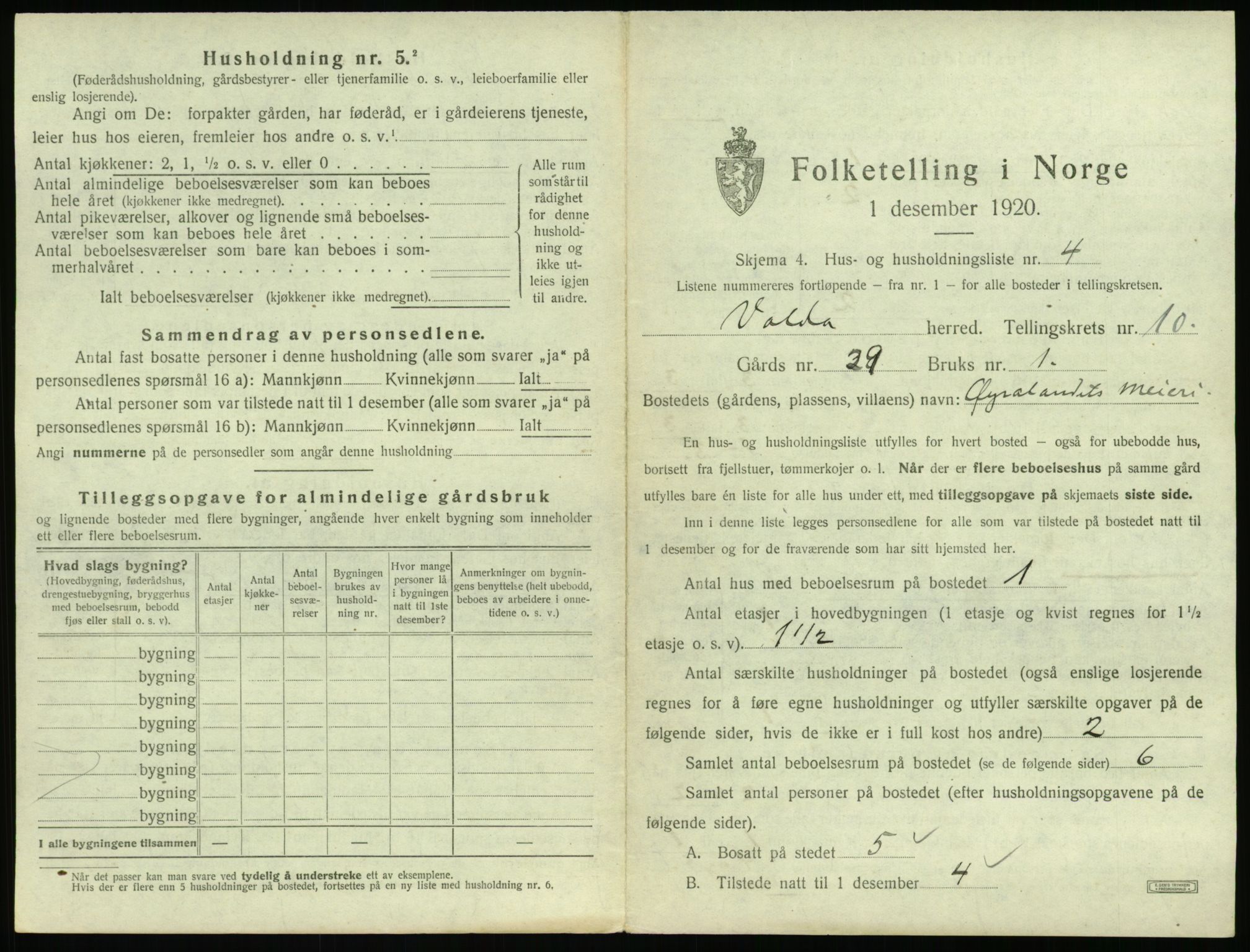 SAT, 1920 census for Volda, 1920, p. 860