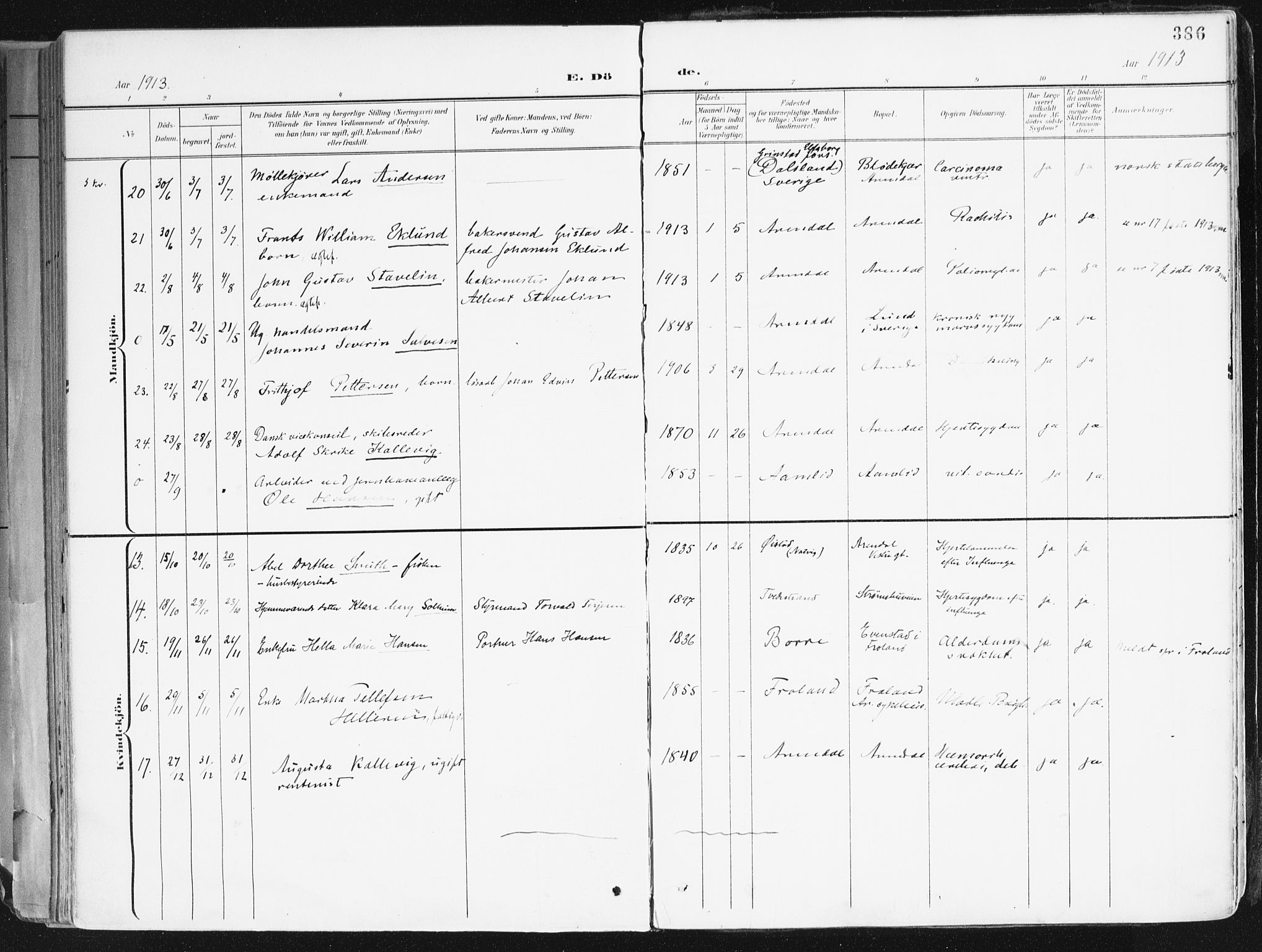 Arendal sokneprestkontor, Trefoldighet, AV/SAK-1111-0040/F/Fa/L0010: Parish register (official) no. A 10, 1900-1919, p. 386