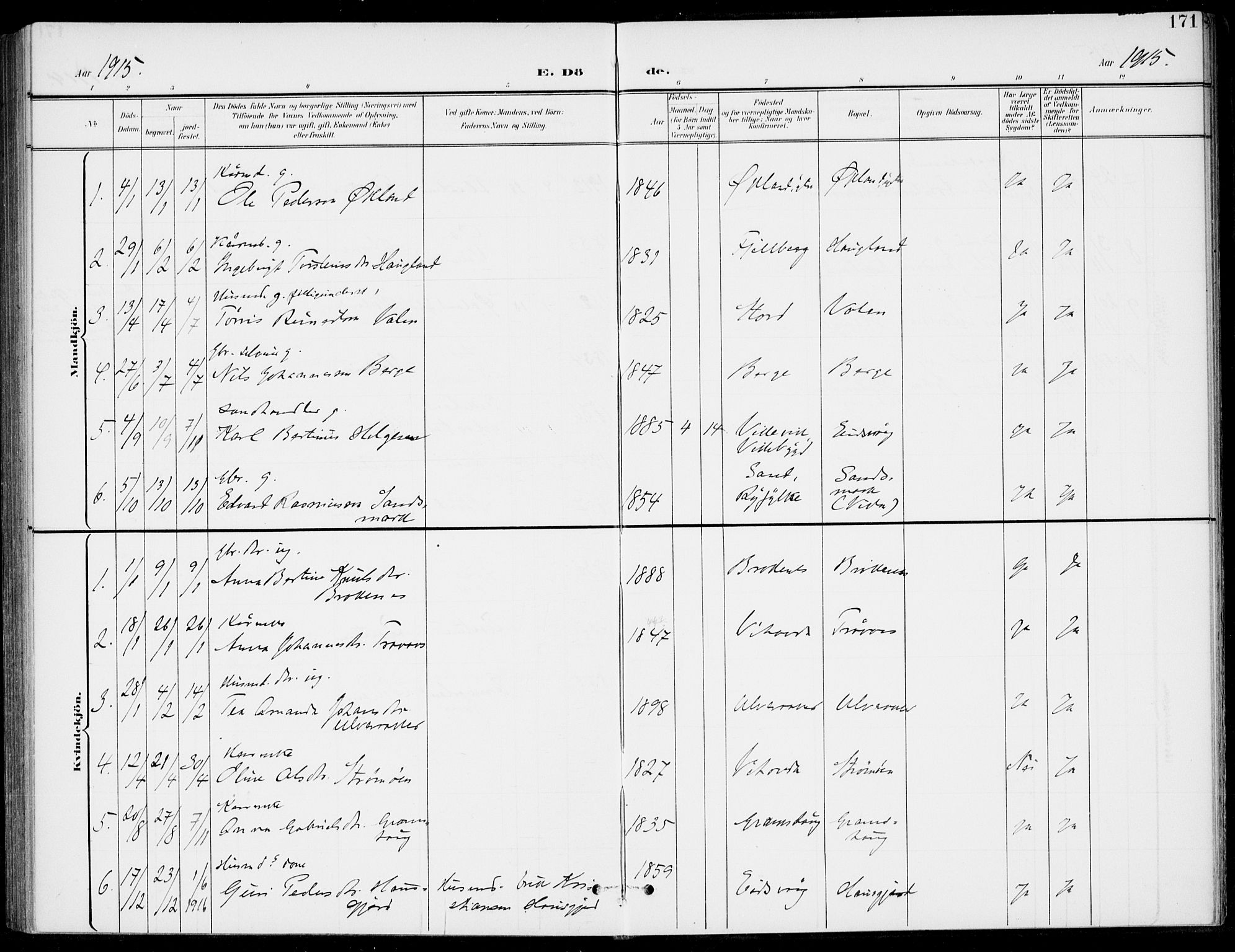 Sveio Sokneprestembete, SAB/A-78501/H/Haa: Parish register (official) no. C 3, 1899-1916, p. 171