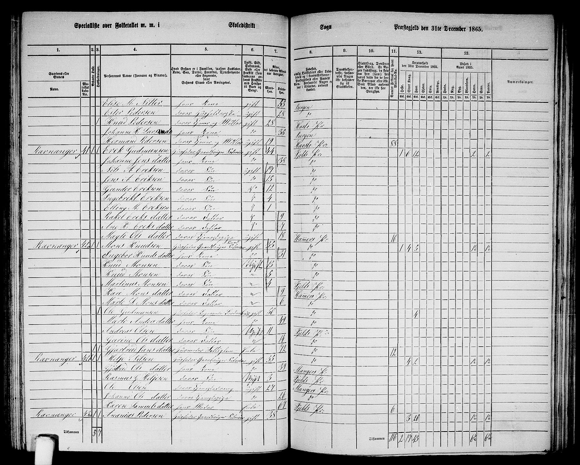 RA, 1865 census for Fjell, 1865, p. 156