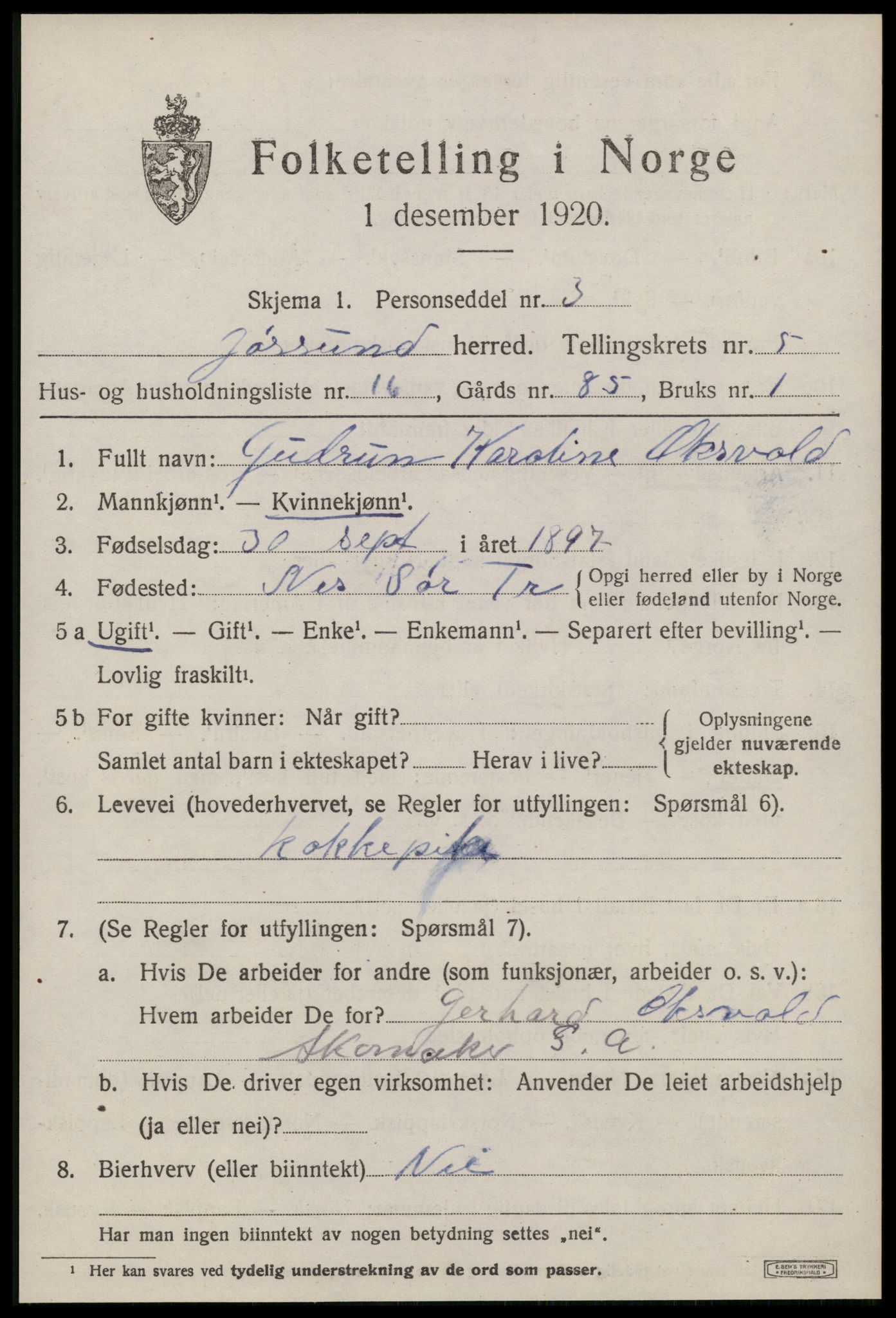 SAT, 1920 census for Jøssund, 1920, p. 4162