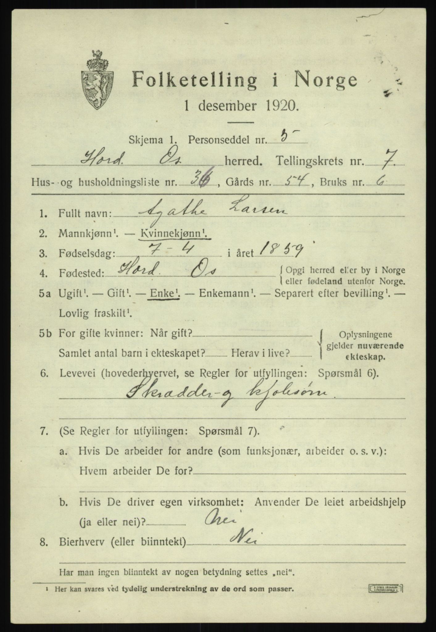 SAB, 1920 census for Os, 1920, p. 6210