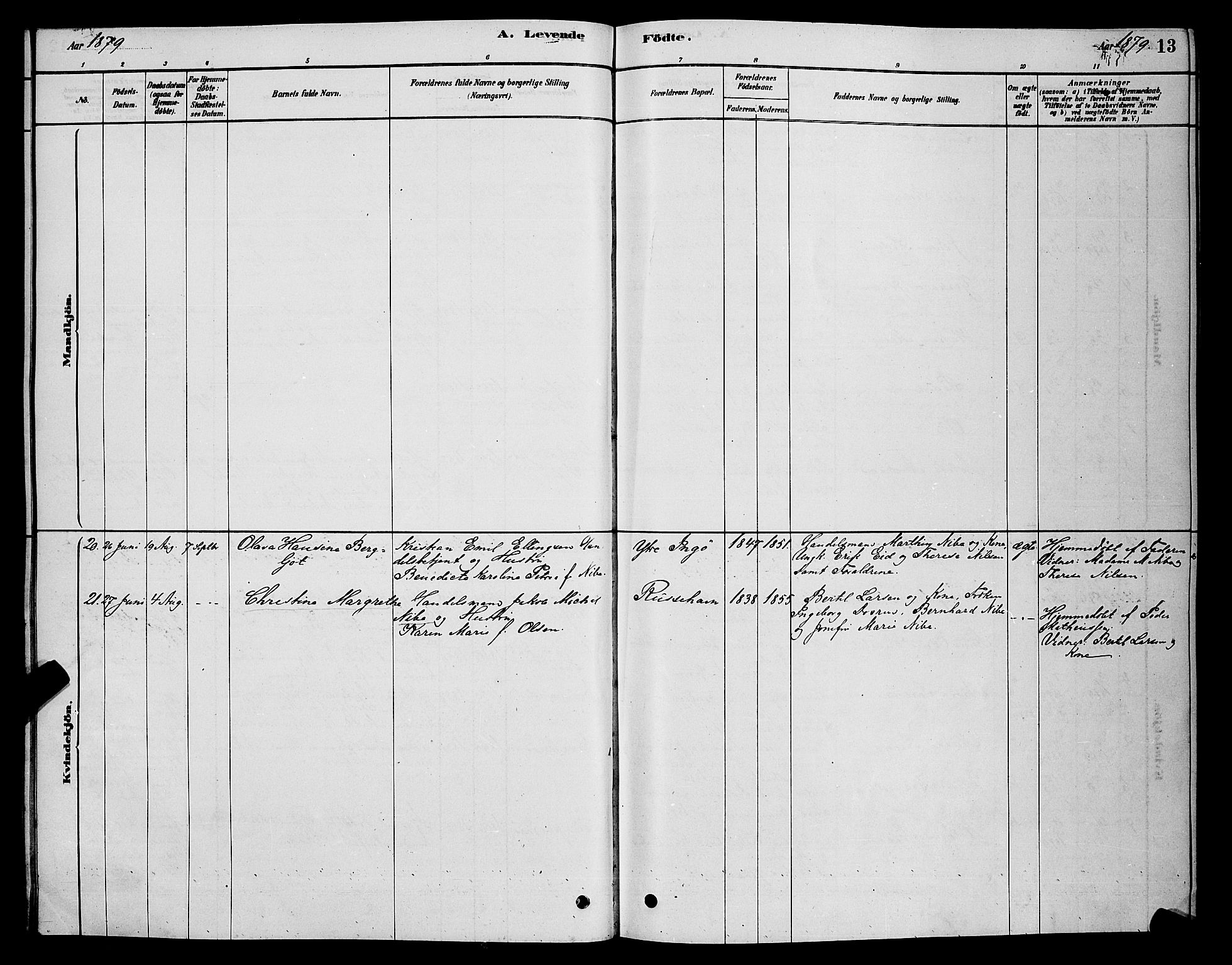 Måsøy sokneprestkontor, AV/SATØ-S-1348/H/Hb/L0002klokker: Parish register (copy) no. 2, 1876-1888, p. 13