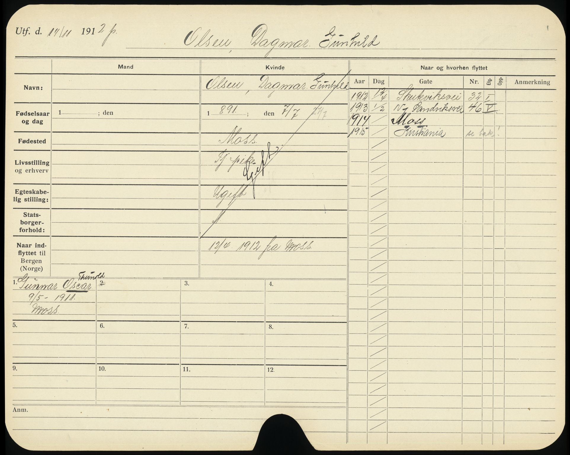 Bergen folkeregister, AV/SAB-A-17201/K/Ka/L0008: Gifte kvinner 1912 - 1919, Olsen, D. - Røsvold, 1912-1919