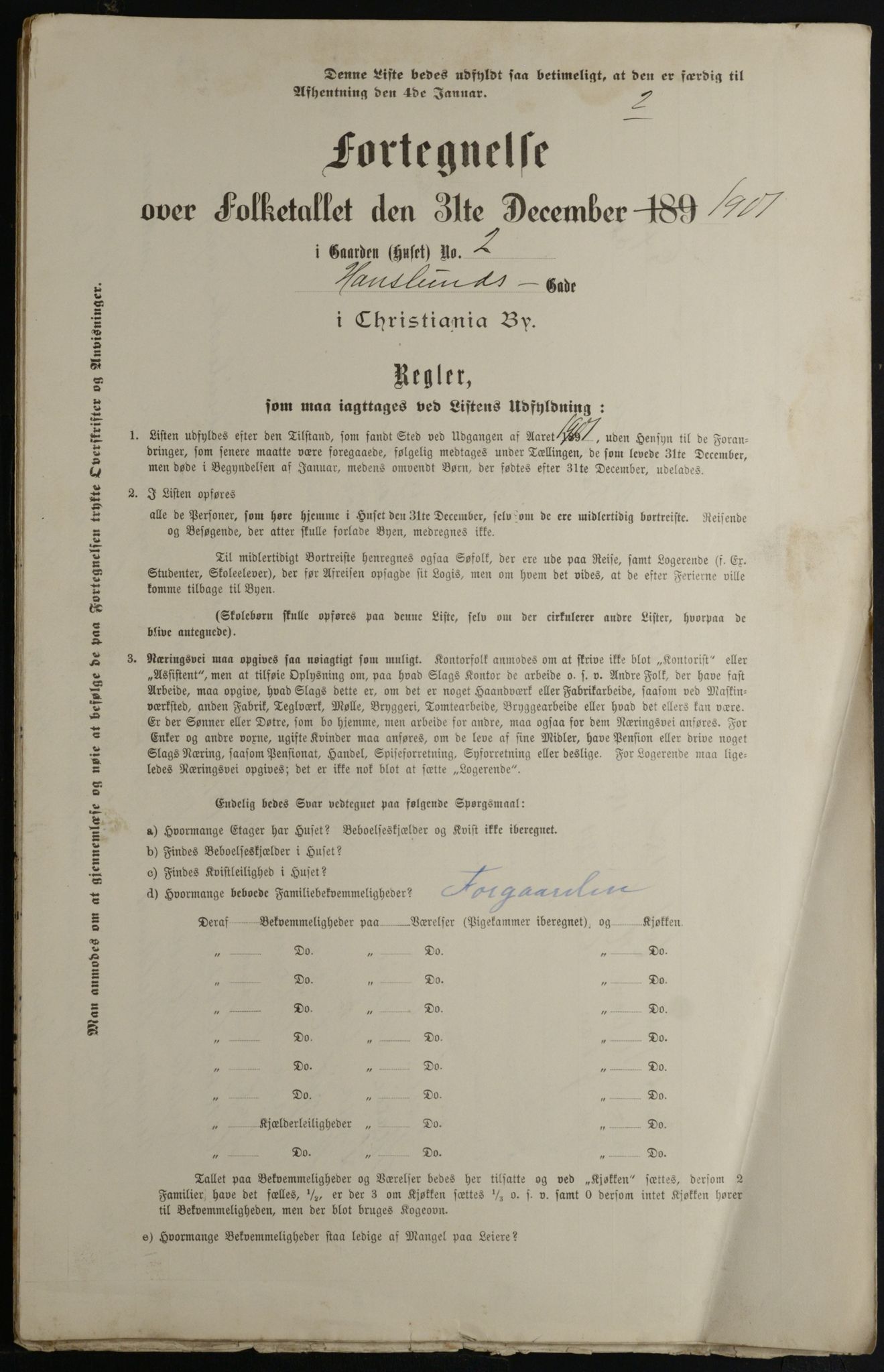 OBA, Municipal Census 1901 for Kristiania, 1901, p. 4309