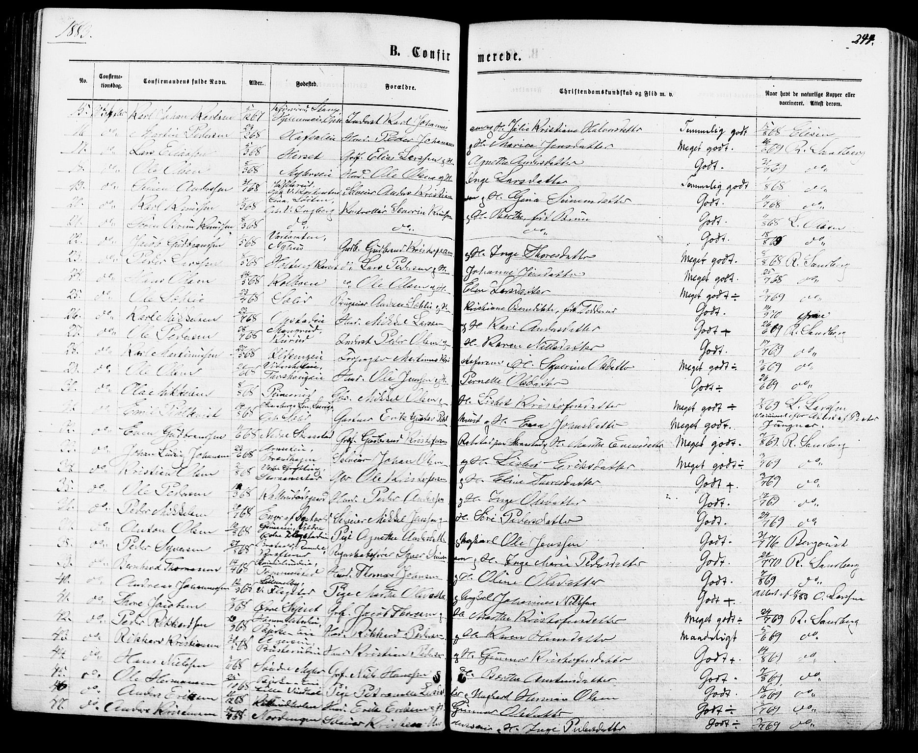 Vang prestekontor, Hedmark, SAH/PREST-008/H/Ha/Haa/L0015: Parish register (official) no. 15, 1871-1885, p. 244