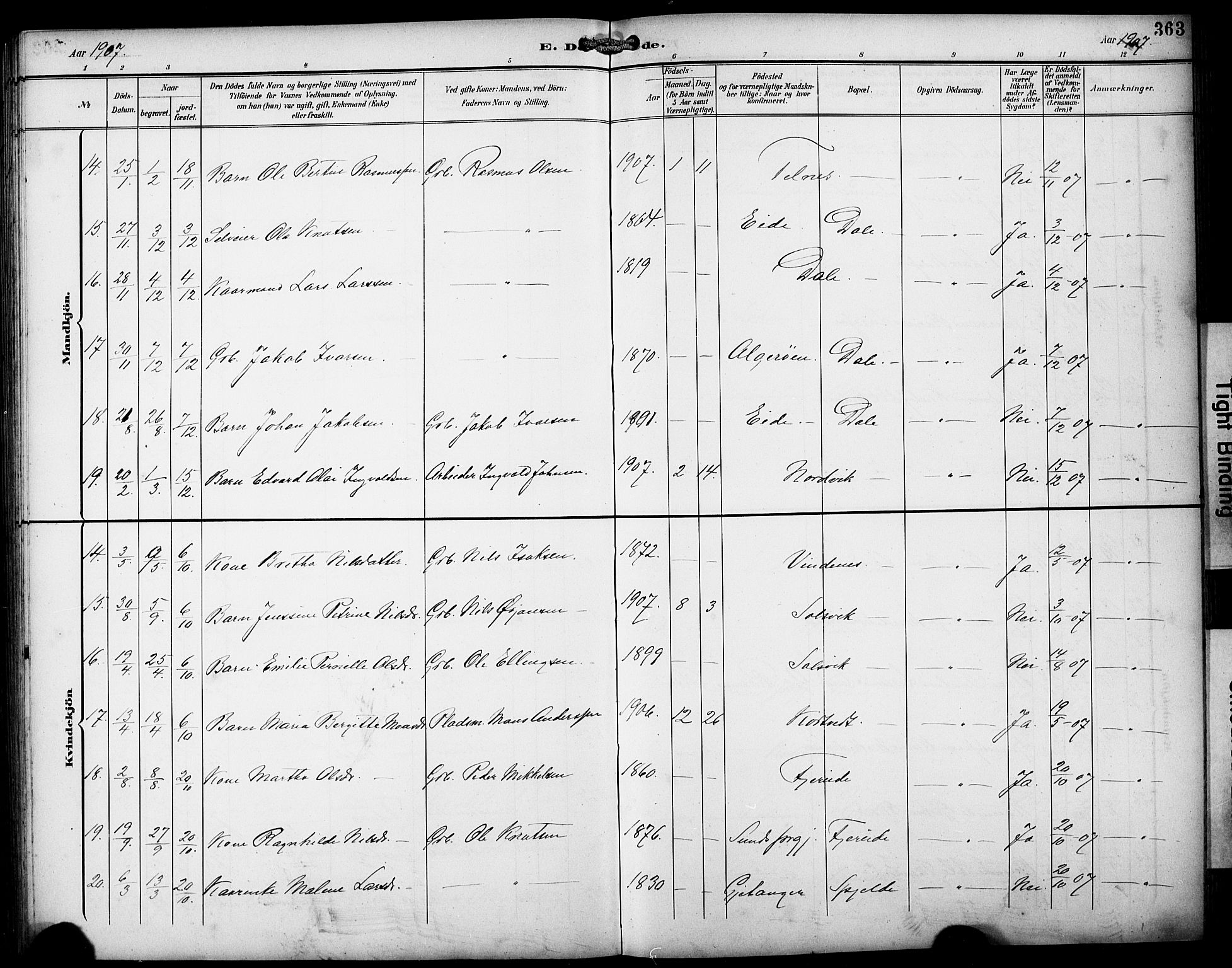 Fjell sokneprestembete, AV/SAB-A-75301/H/Hab: Parish register (copy) no. A 5, 1899-1918, p. 363