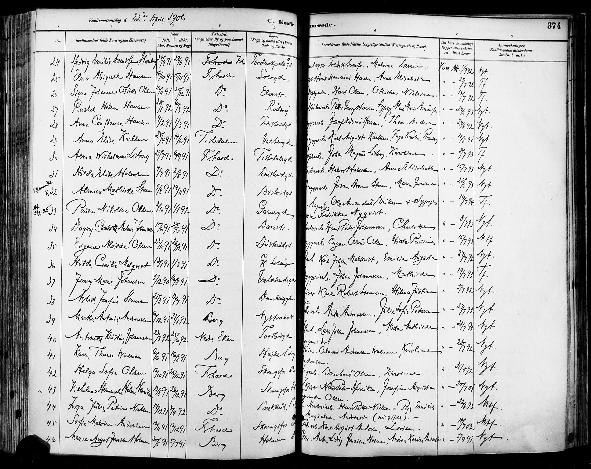 Halden prestekontor Kirkebøker, AV/SAO-A-10909/F/Fa/L0013: Parish register (official) no. I 13, 1890-1906, p. 374