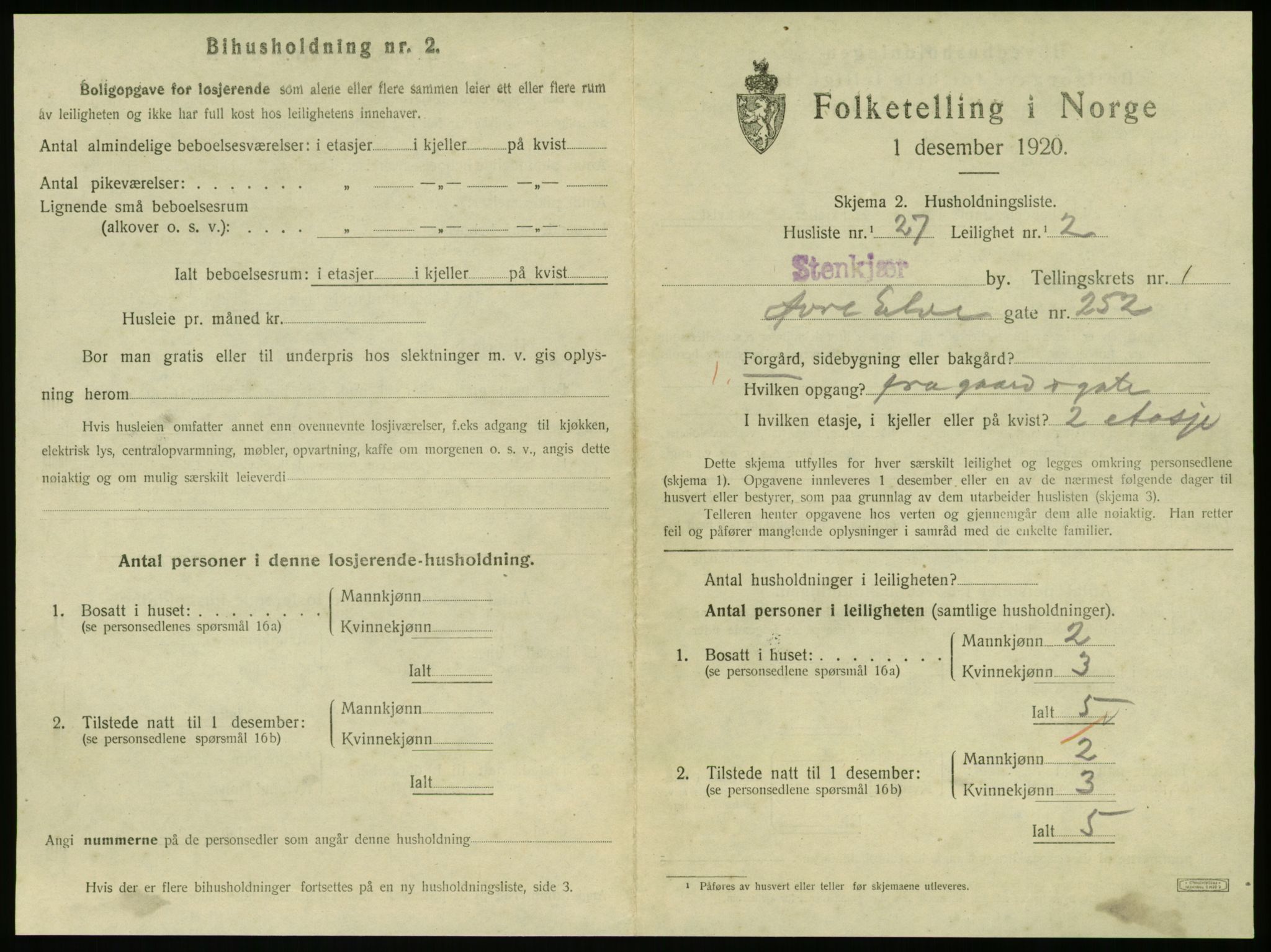 SAT, 1920 census for Steinkjer, 1920, p. 1128