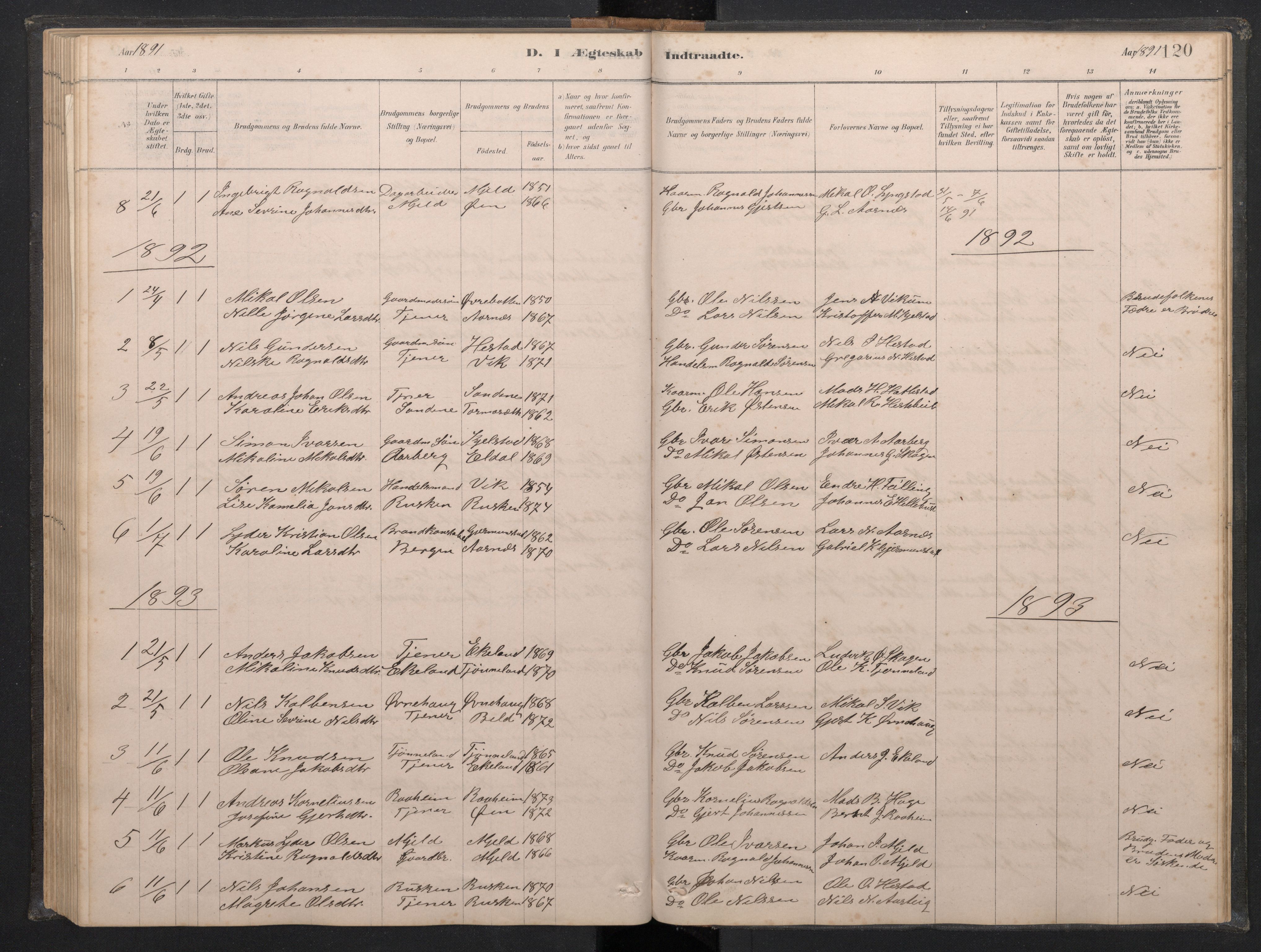 Gaular sokneprestembete, SAB/A-80001/H/Hab: Parish register (copy) no. C 3, 1878-1897, p. 119b-120a