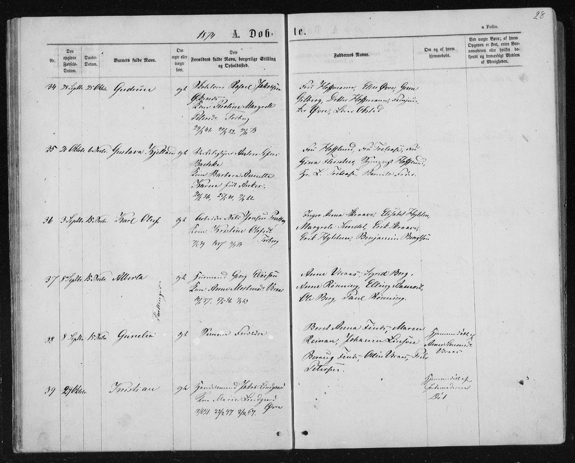 Ministerialprotokoller, klokkerbøker og fødselsregistre - Nord-Trøndelag, SAT/A-1458/722/L0219: Parish register (official) no. 722A06, 1868-1880, p. 28