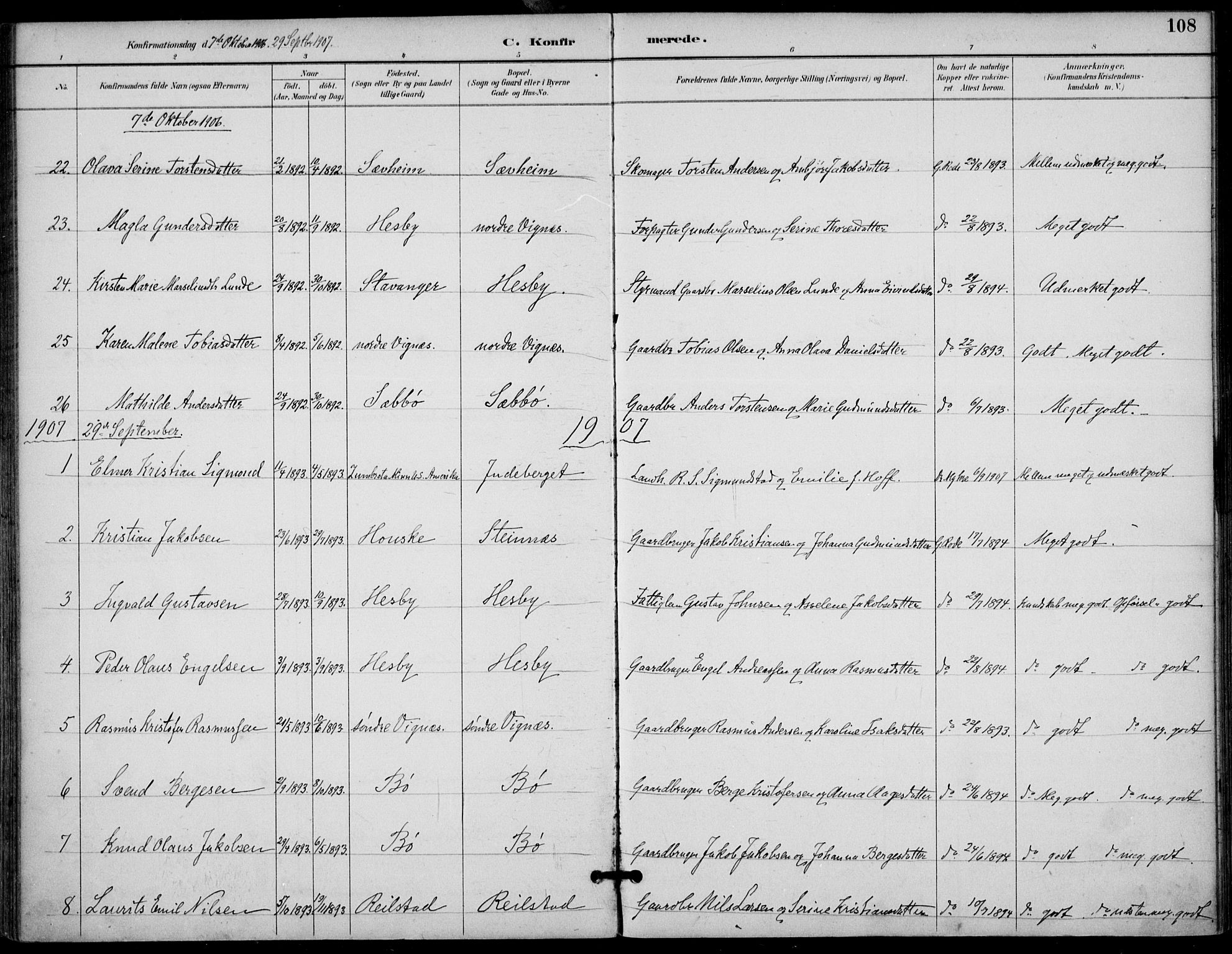 Finnøy sokneprestkontor, SAST/A-101825/H/Ha/Haa/L0011: Parish register (official) no. A 11, 1891-1910, p. 108