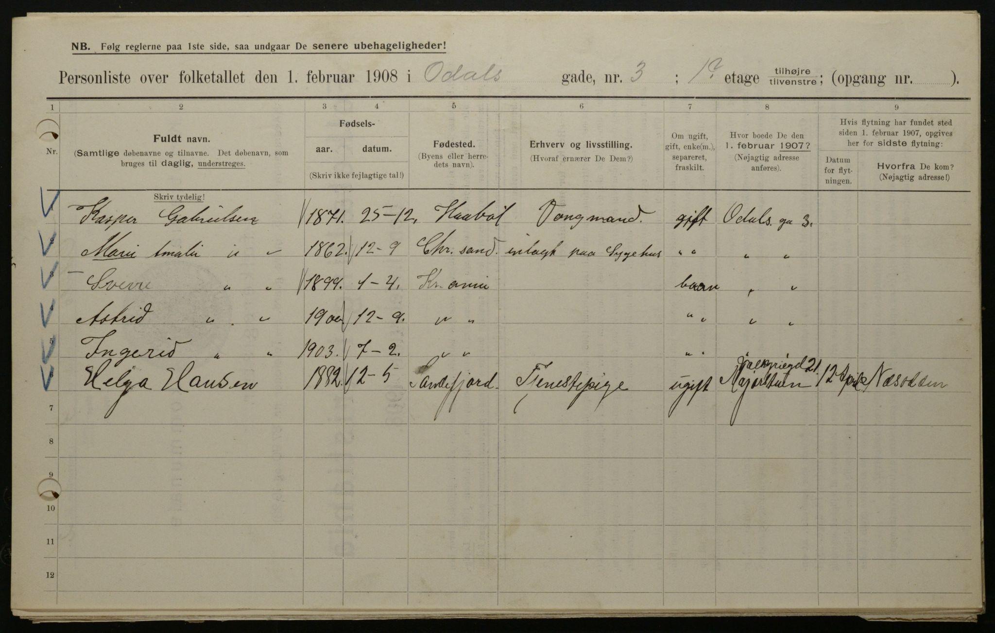 OBA, Municipal Census 1908 for Kristiania, 1908, p. 66851