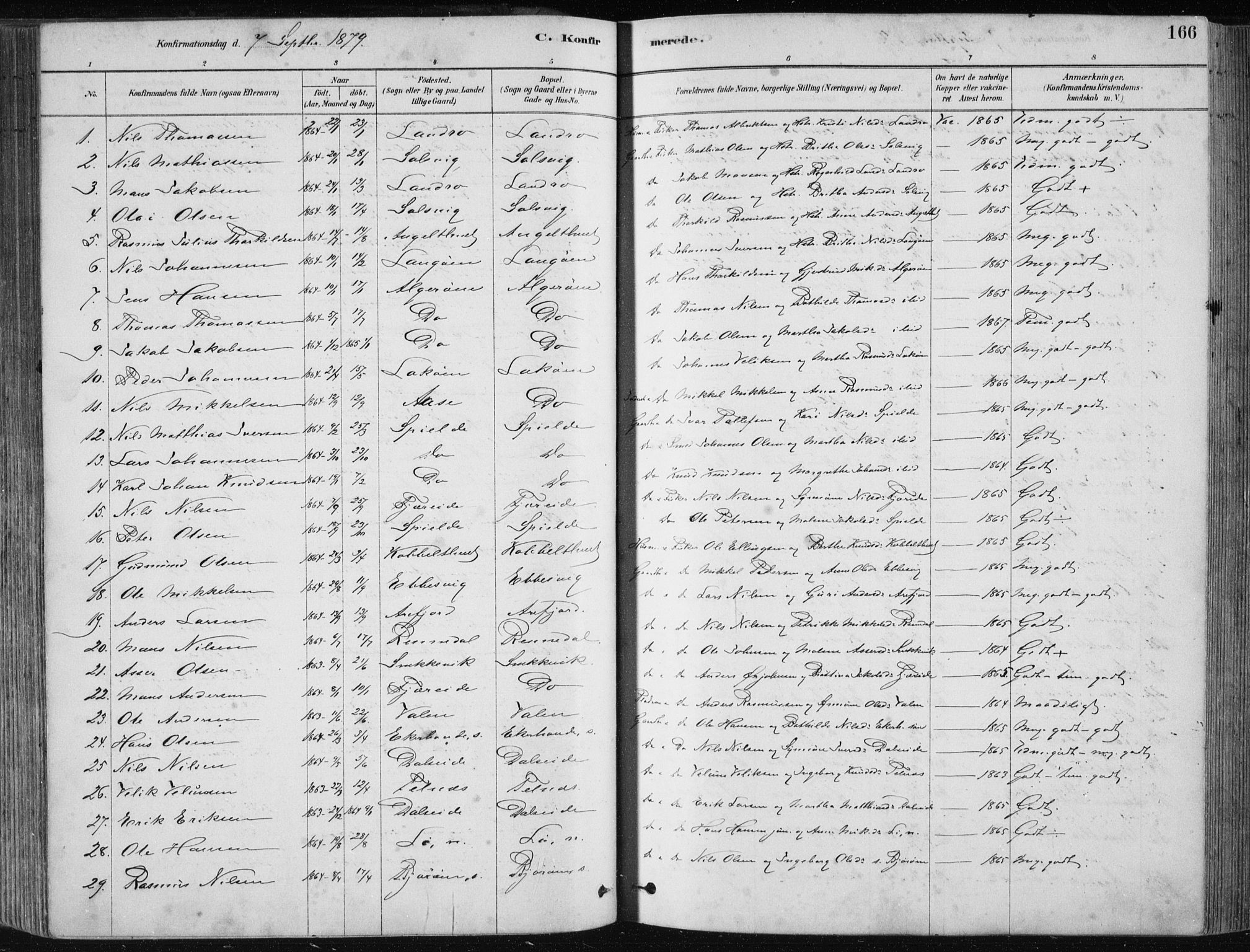Fjell sokneprestembete, SAB/A-75301/H/Haa: Parish register (official) no. A  8, 1878-1898, p. 166