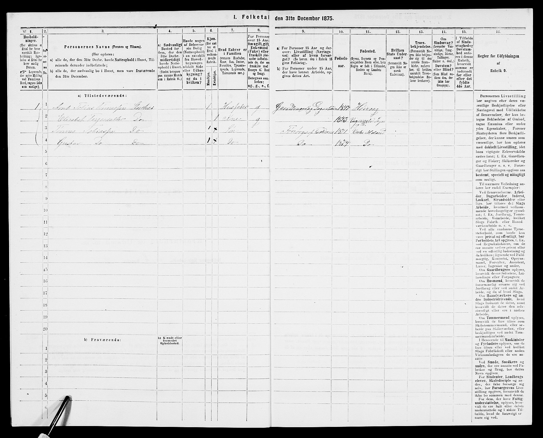 SAK, 1875 census for 0926L Vestre Moland/Vestre Moland, 1875, p. 561