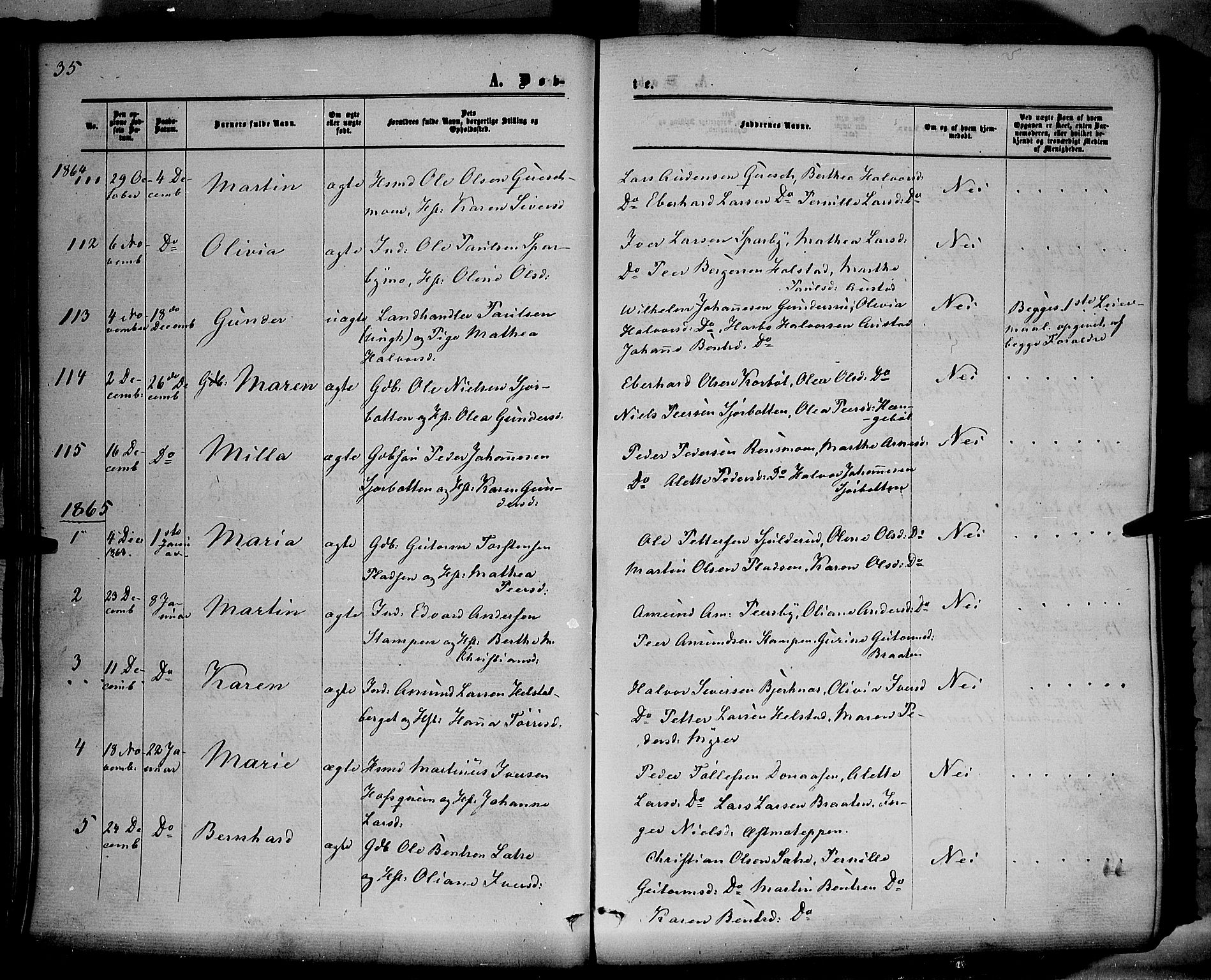 Hof prestekontor, SAH/PREST-038/H/Ha/Haa/L0009: Parish register (official) no. 9, 1862-1877, p. 35