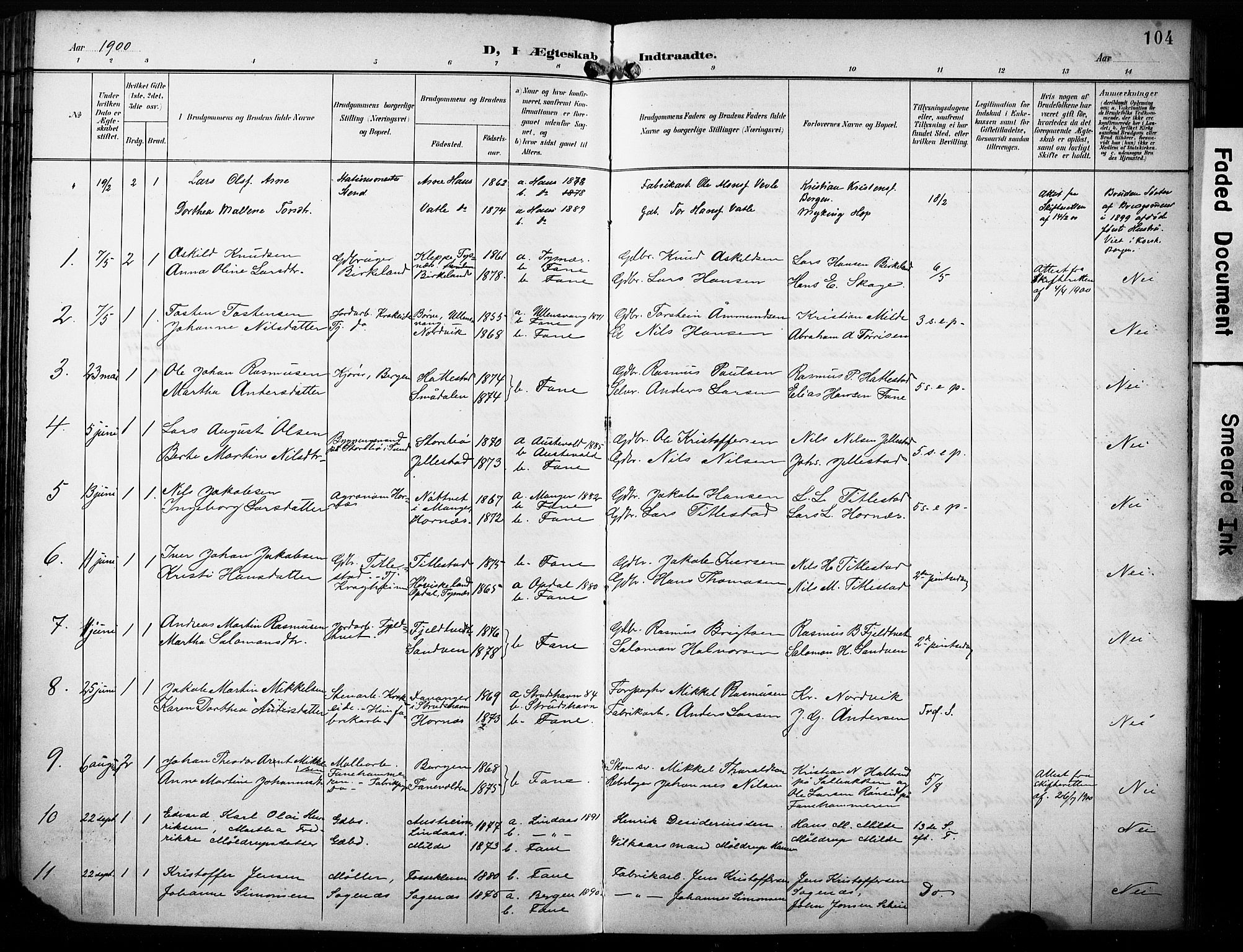 Fana Sokneprestembete, SAB/A-75101/H/Haa/Haab/L0003: Parish register (official) no. B 3, 1898-1907, p. 104