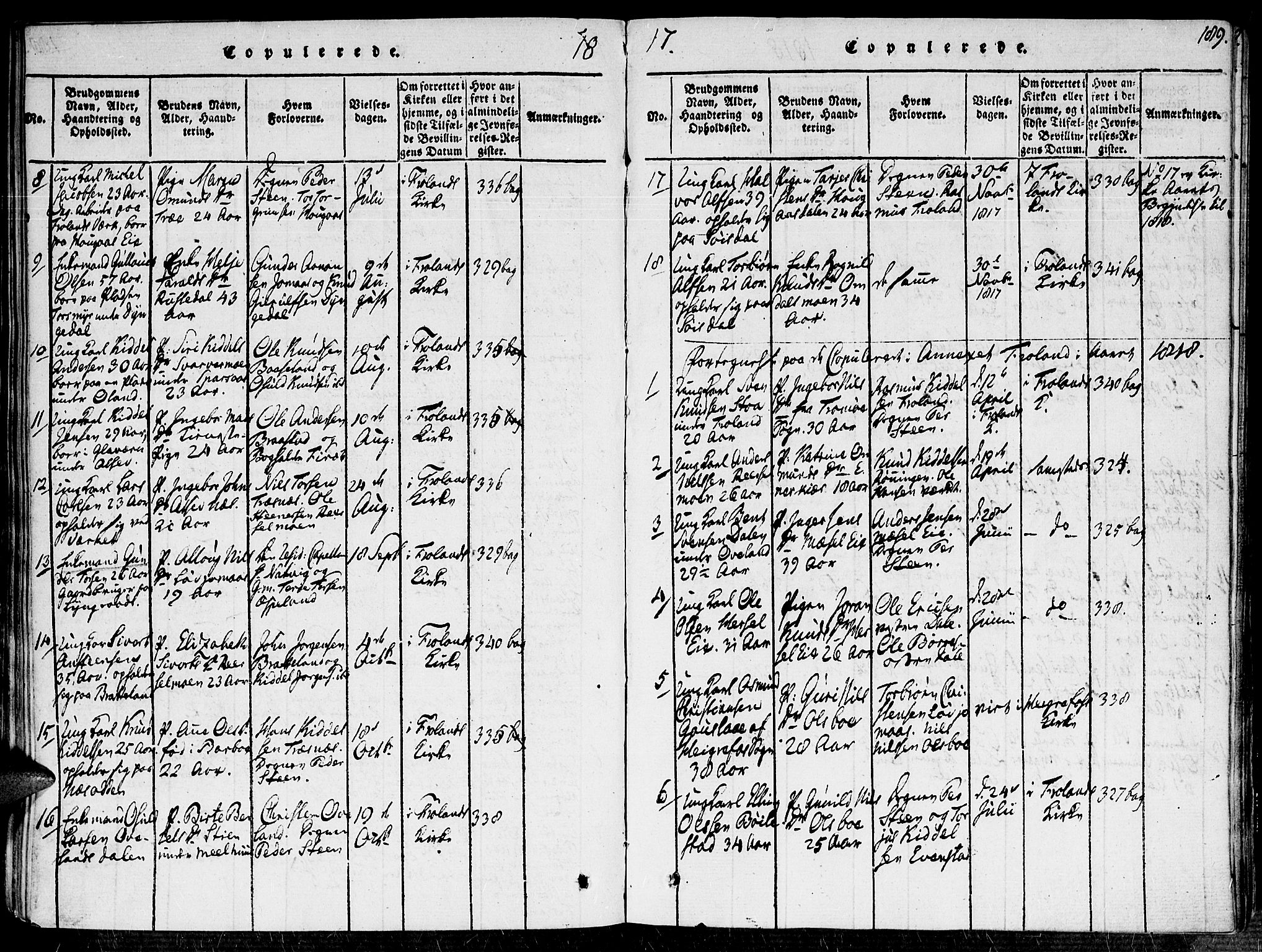 Fjære sokneprestkontor, AV/SAK-1111-0011/F/Fa/L0001: Parish register (official) no. A 1 /2, 1816-1826, p. 189