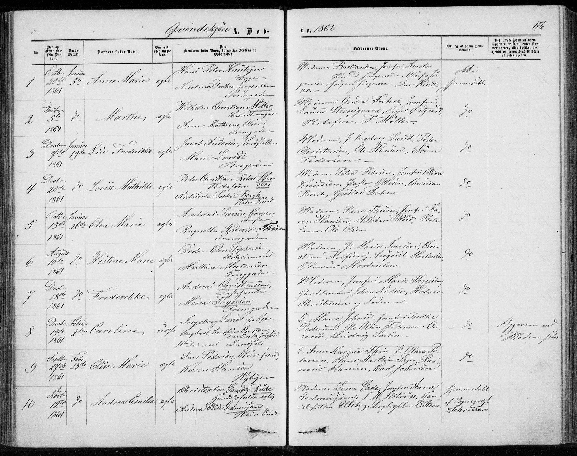 Bragernes kirkebøker, SAKO/A-6/F/Fb/L0003: Parish register (official) no. II 3, 1860-1868, p. 176