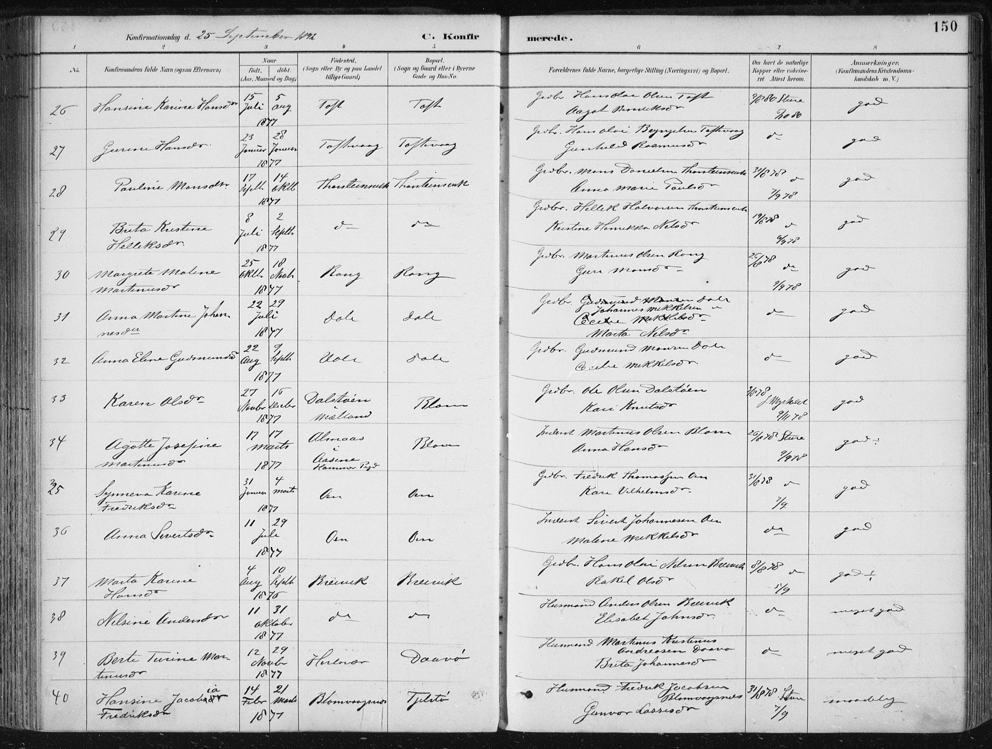 Herdla Sokneprestembete, SAB/A-75701/H/Haa: Parish register (official) no. A 4, 1891-1905, p. 150