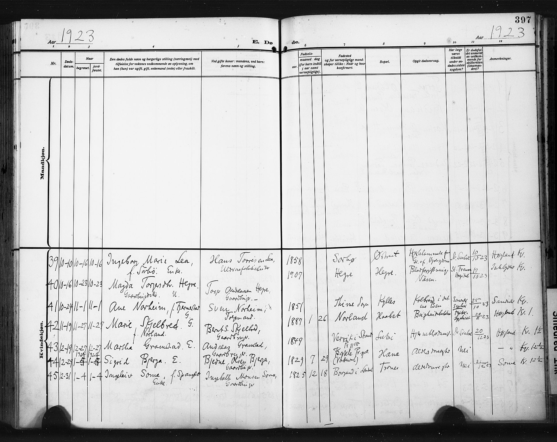 Høyland sokneprestkontor, SAST/A-101799/001/30BA/L0017: Parish register (official) no. A 15, 1912-1924, p. 397