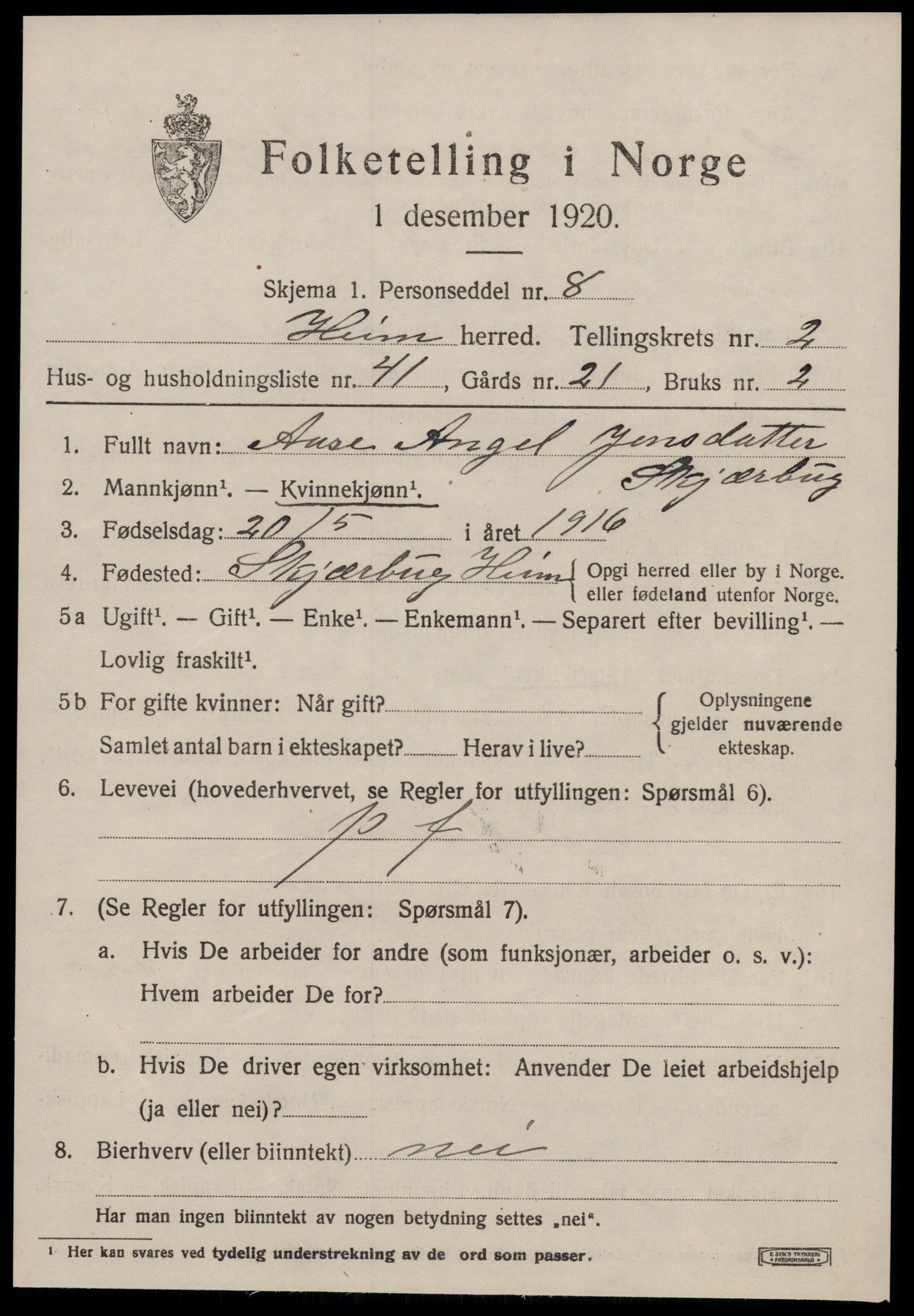 SAT, 1920 census for Heim, 1920, p. 1907