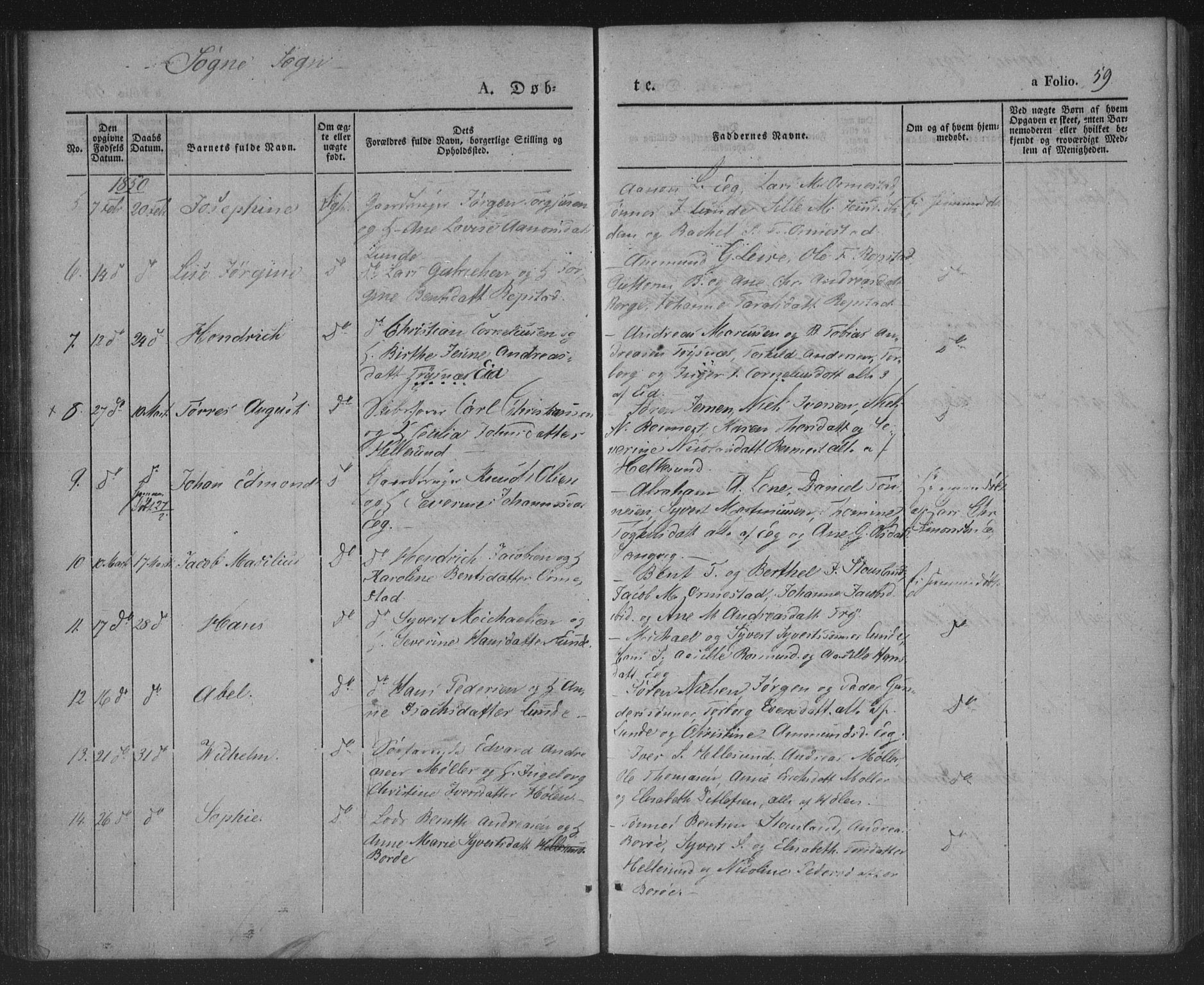 Søgne sokneprestkontor, AV/SAK-1111-0037/F/Fa/Fab/L0009: Parish register (official) no. A 9, 1838-1853, p. 59