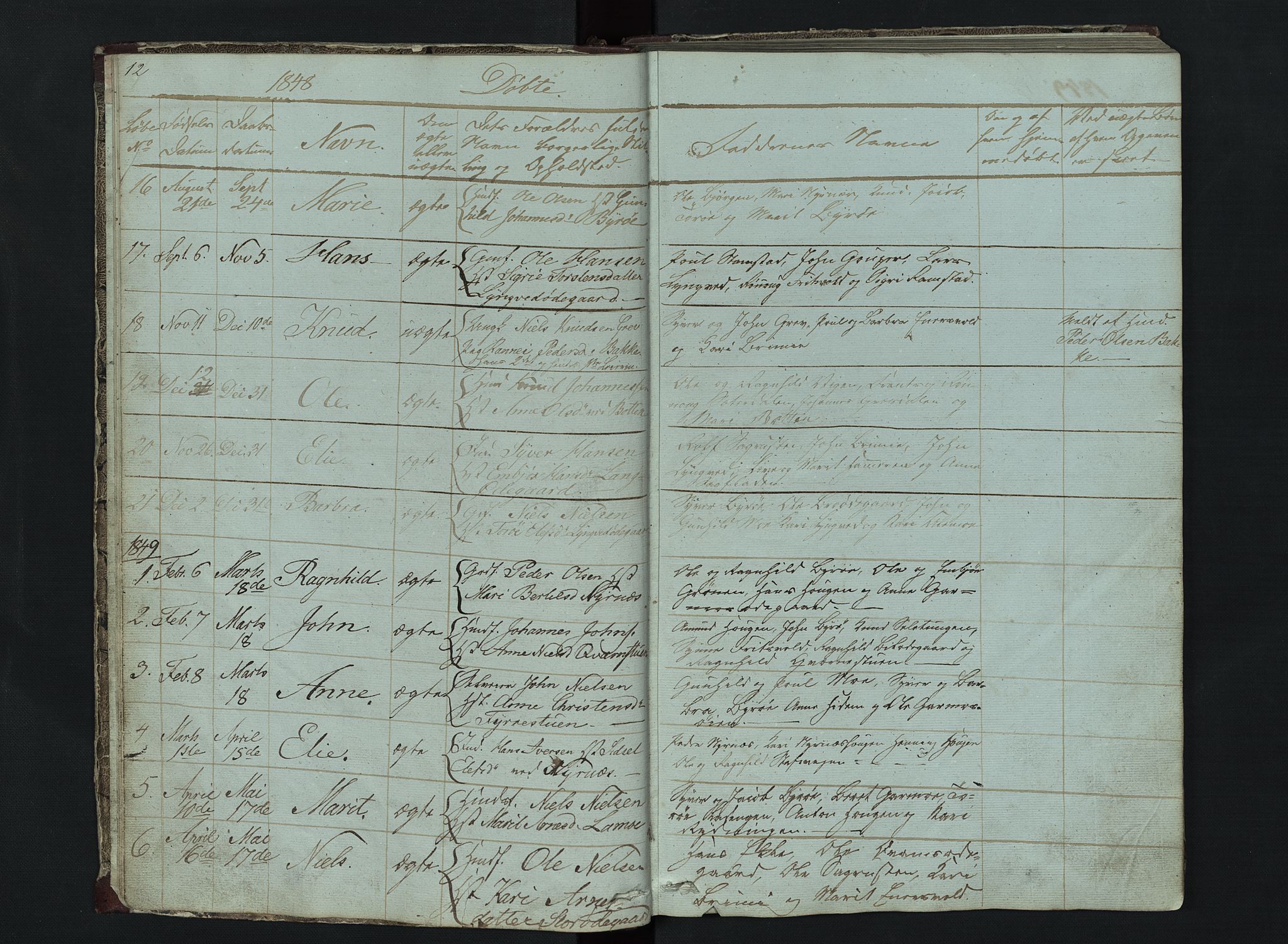 Lom prestekontor, SAH/PREST-070/L/L0014: Parish register (copy) no. 14, 1845-1876, p. 12-13