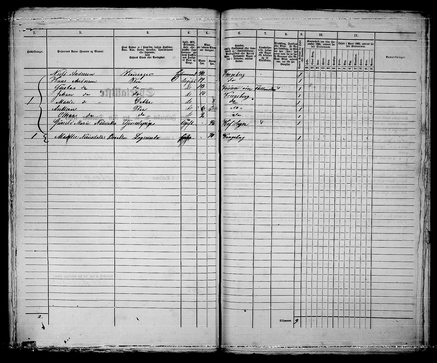 RA, 1865 census for Kongsberg/Kongsberg, 1865, p. 449