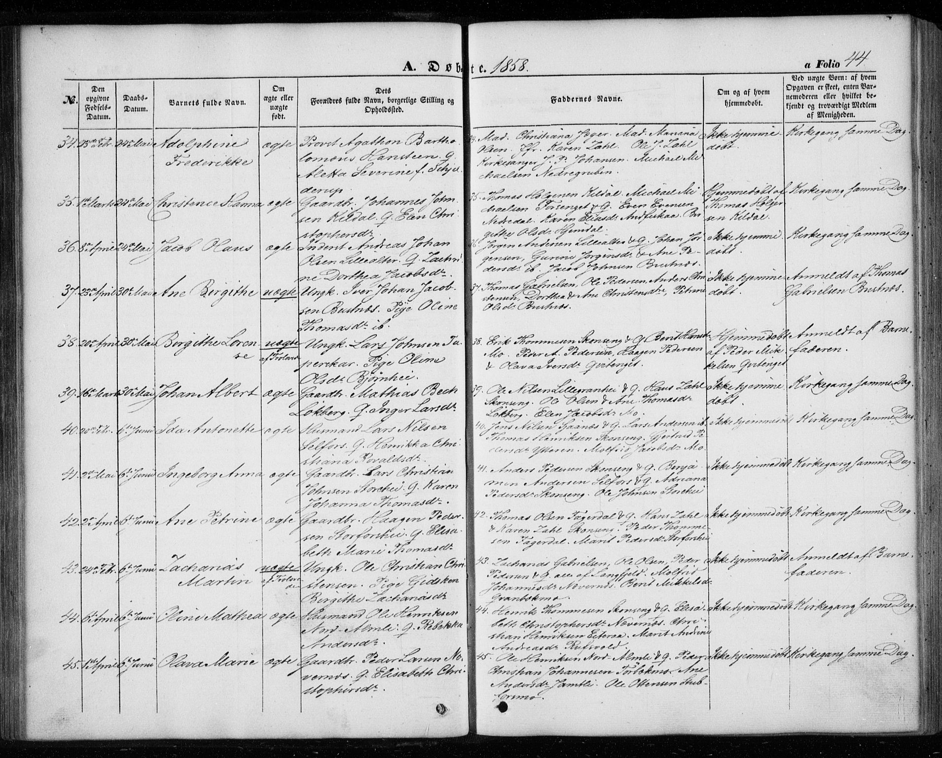 Ministerialprotokoller, klokkerbøker og fødselsregistre - Nordland, AV/SAT-A-1459/827/L0392: Parish register (official) no. 827A04, 1853-1866, p. 44