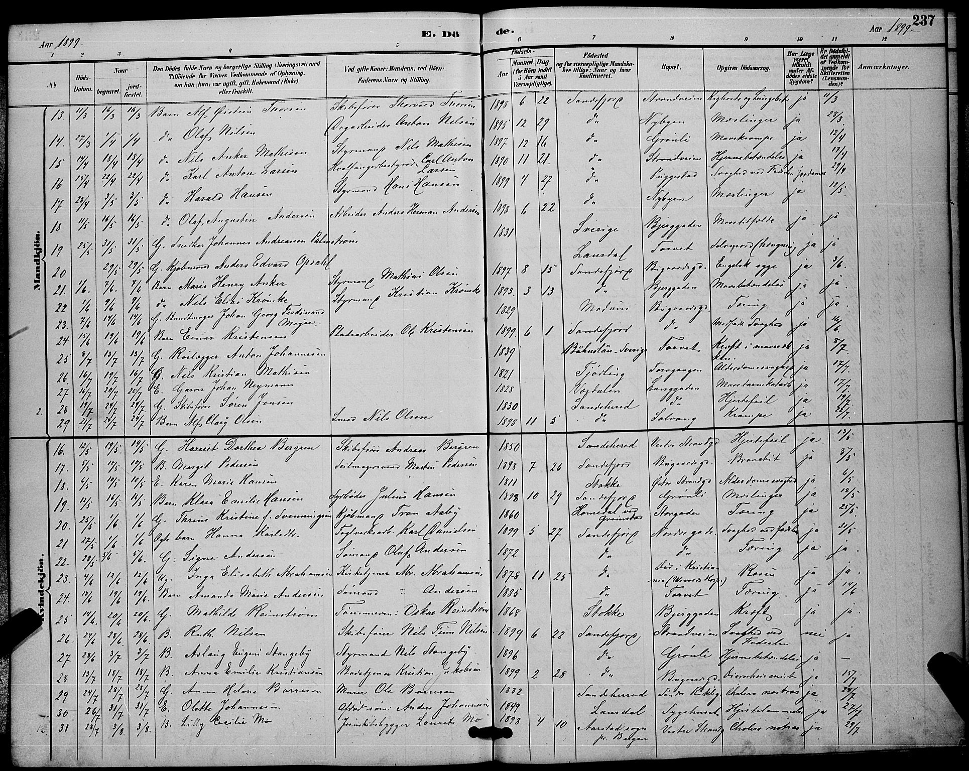 Sandefjord kirkebøker, AV/SAKO-A-315/G/Ga/L0001: Parish register (copy) no. 1, 1885-1903, p. 237