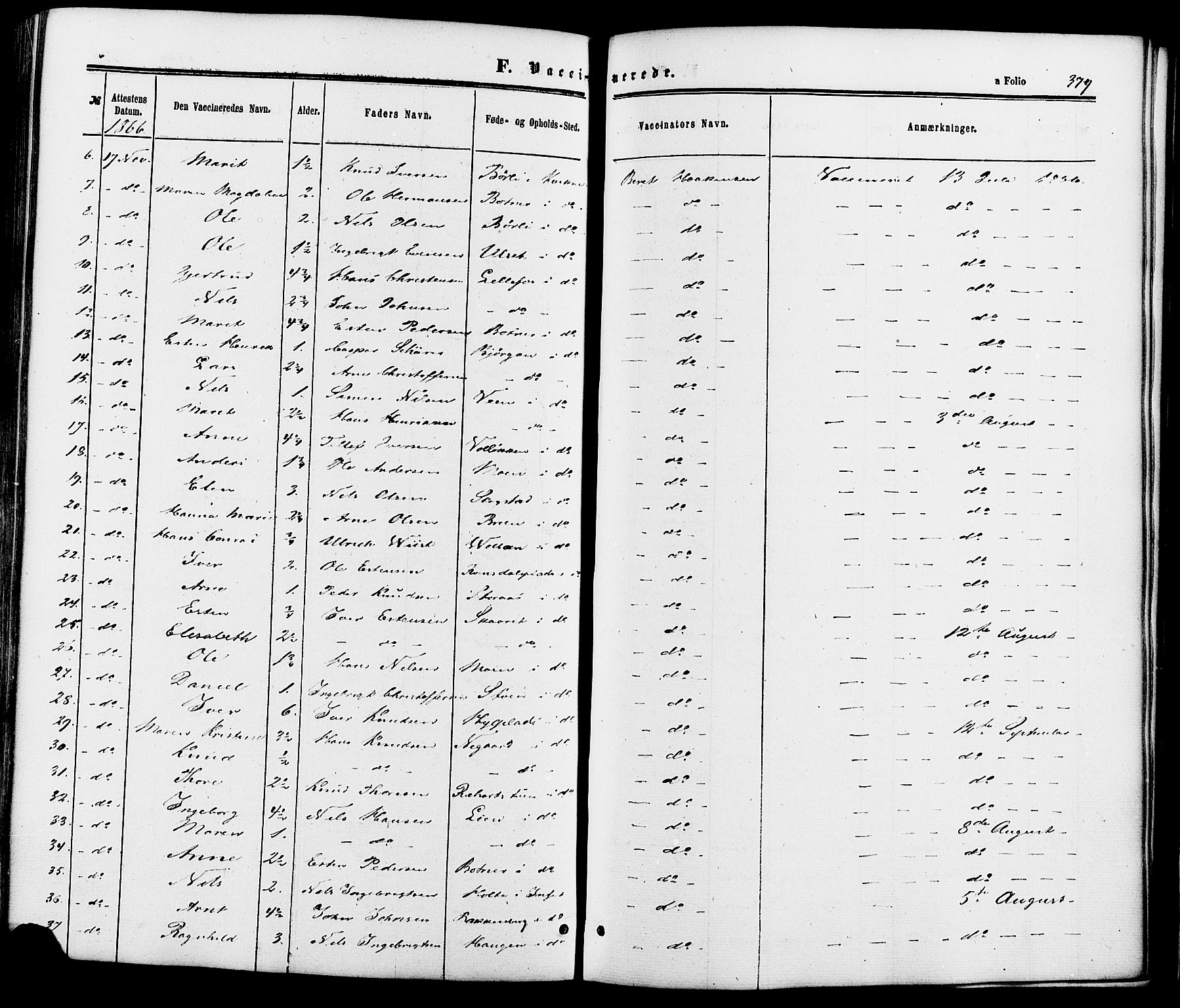 Kvikne prestekontor, AV/SAH-PREST-064/H/Ha/Haa/L0006: Parish register (official) no. 6, 1863-1886, p. 379