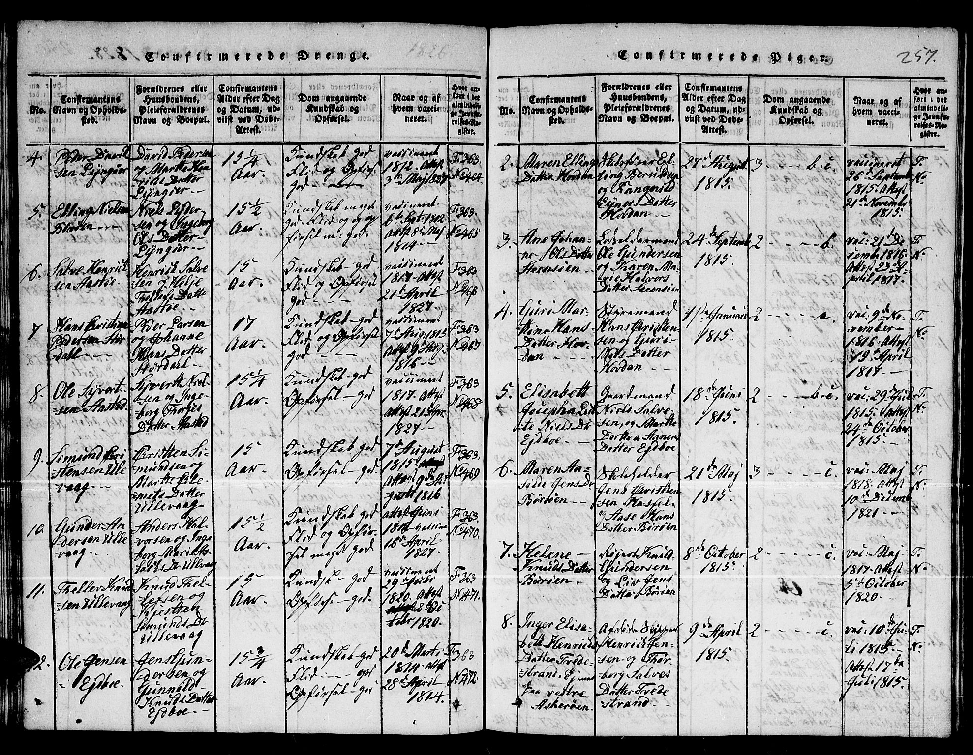 Dypvåg sokneprestkontor, AV/SAK-1111-0007/F/Fb/Fba/L0009: Parish register (copy) no. B 9, 1816-1842, p. 257