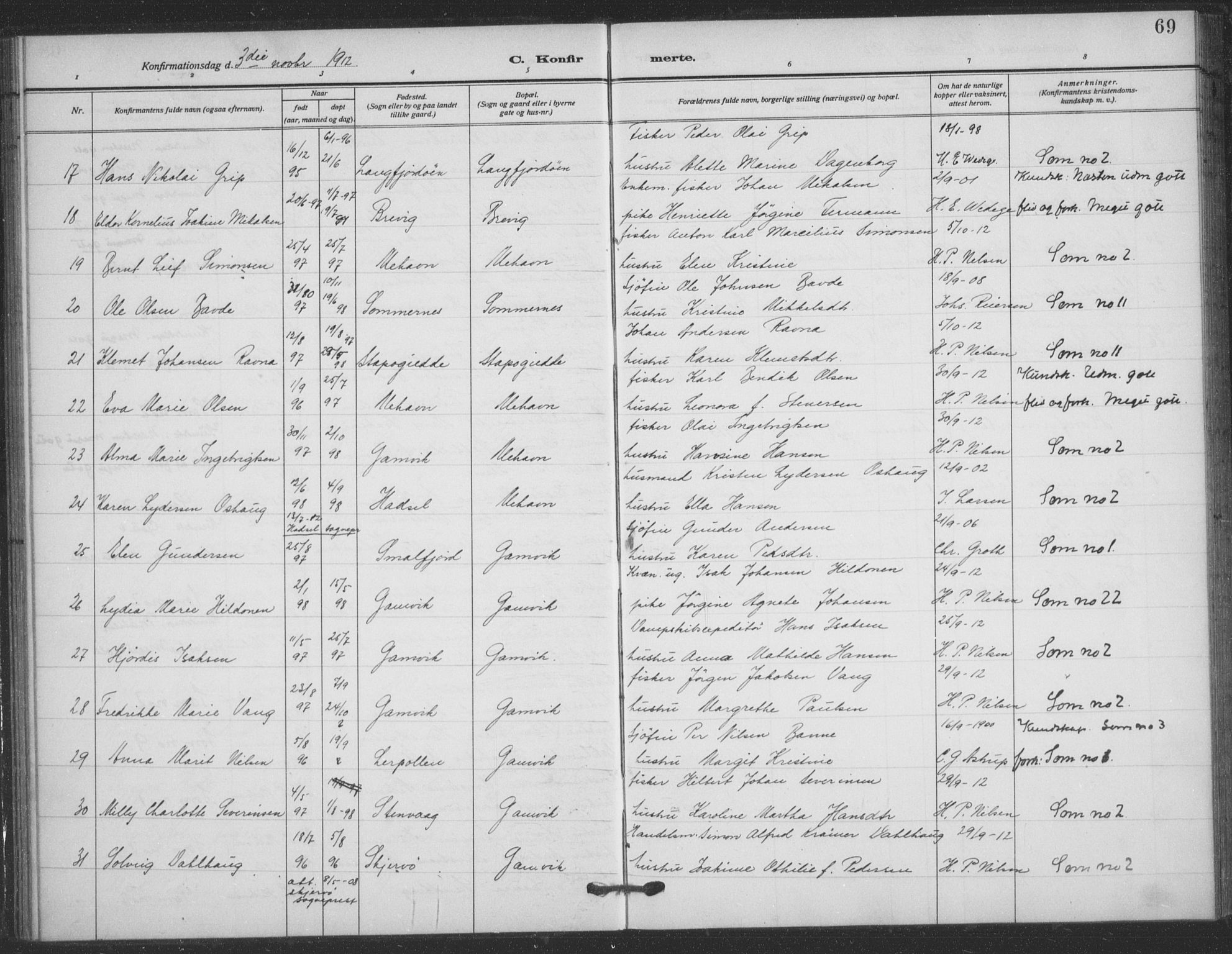 Tana sokneprestkontor, SATØ/S-1334/H/Ha/L0008kirke: Parish register (official) no. 8, 1908-1920, p. 69
