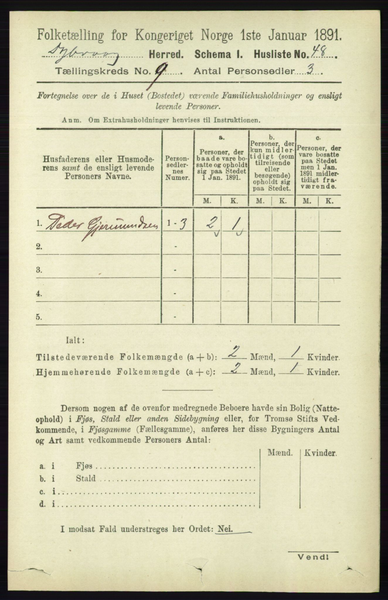 RA, 1891 census for 0915 Dypvåg, 1891, p. 3269