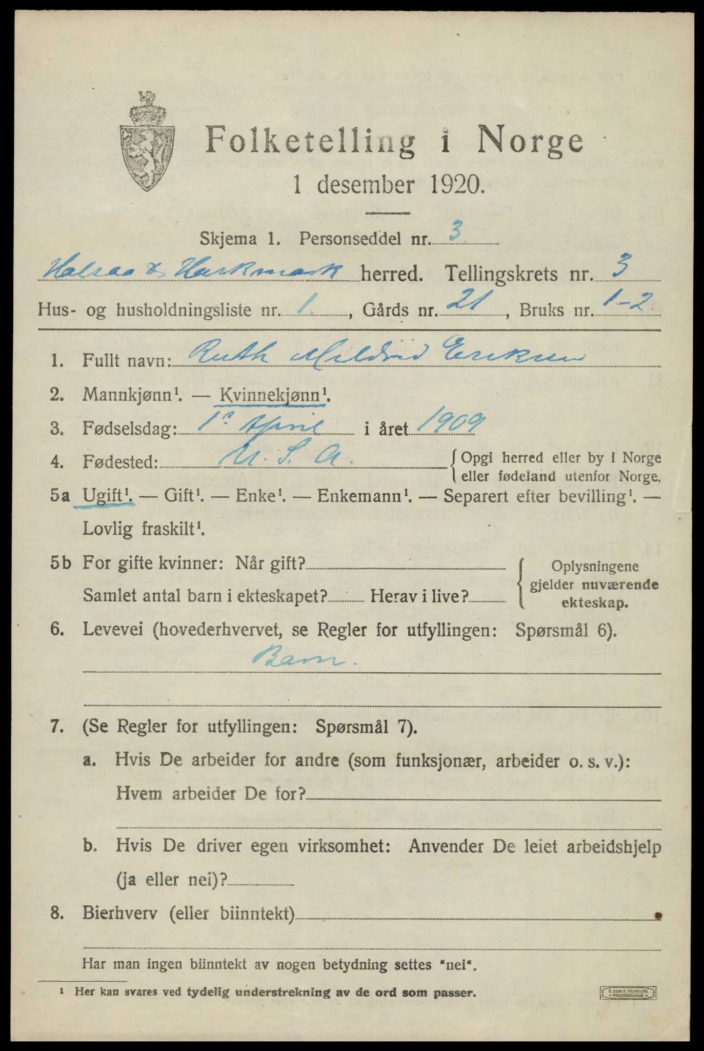 SAK, 1920 census for Halse og Harkmark, 1920, p. 2413