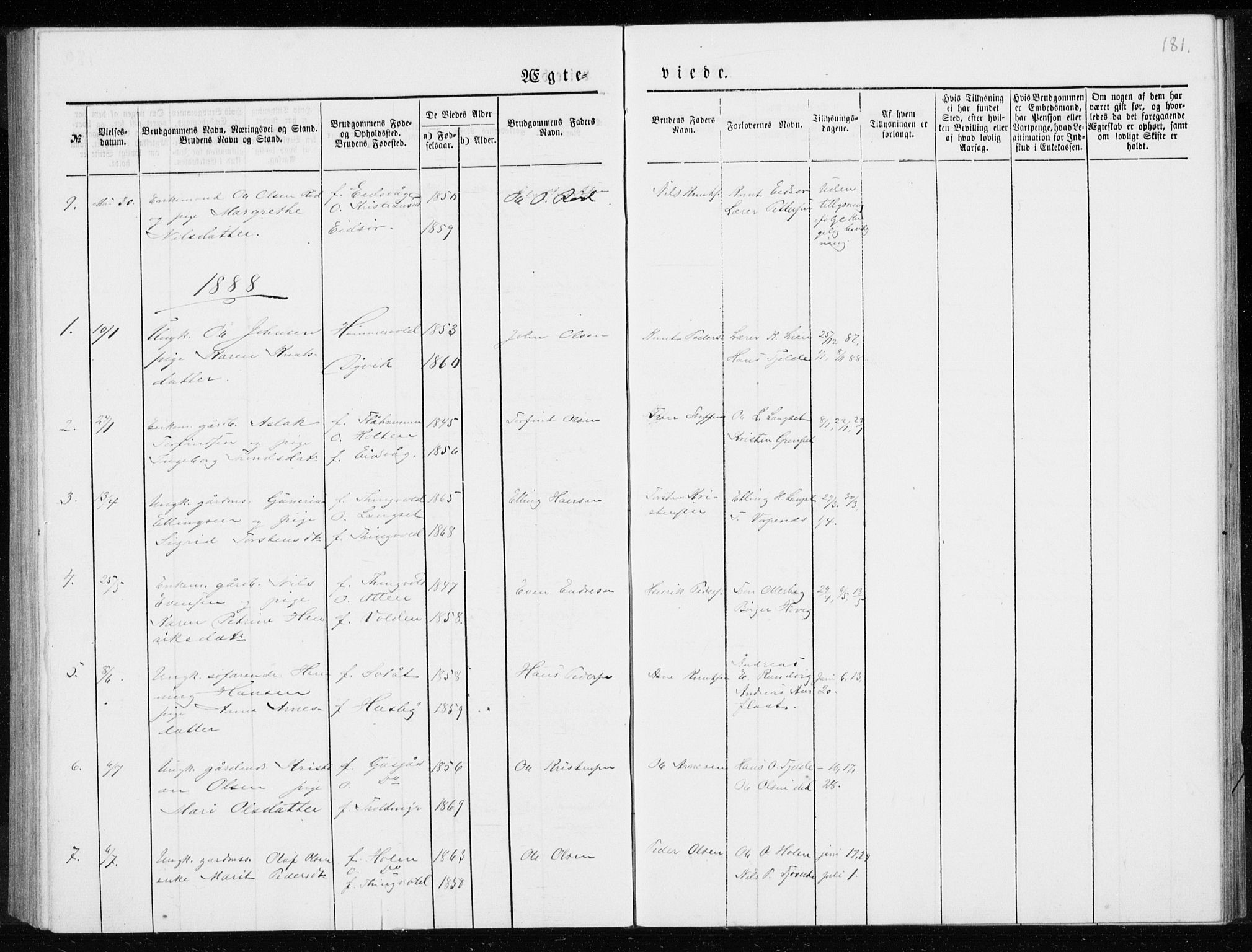 Ministerialprotokoller, klokkerbøker og fødselsregistre - Møre og Romsdal, SAT/A-1454/551/L0631: Parish register (copy) no. 551C03, 1886-1894, p. 181