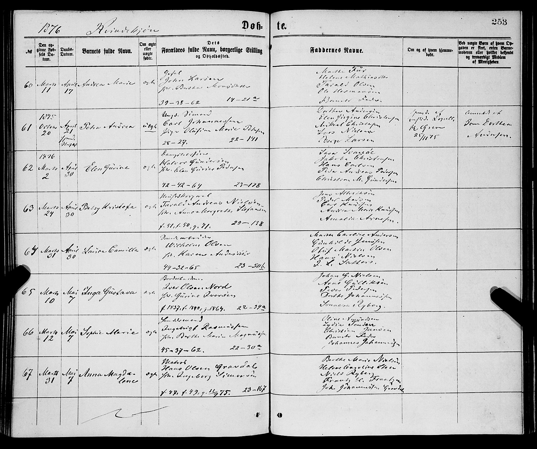 Korskirken sokneprestembete, AV/SAB-A-76101/H/Haa/L0020: Parish register (official) no. B 6, 1871-1878, p. 253