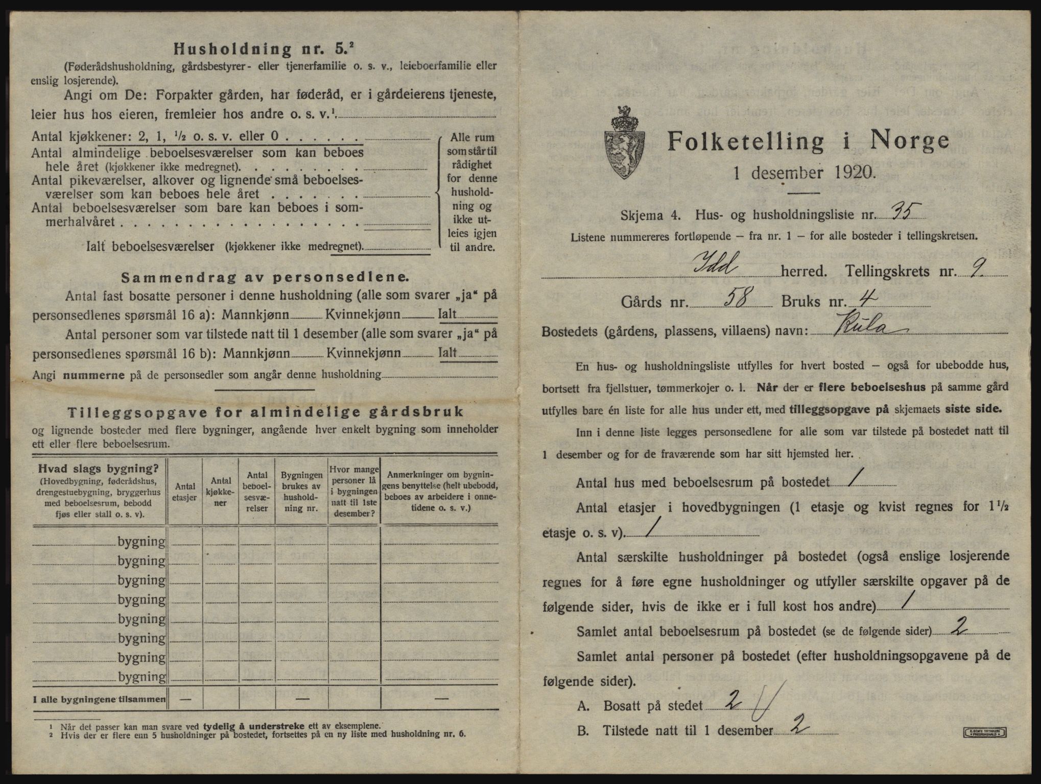 SAO, 1920 census for Idd, 1920, p. 1326