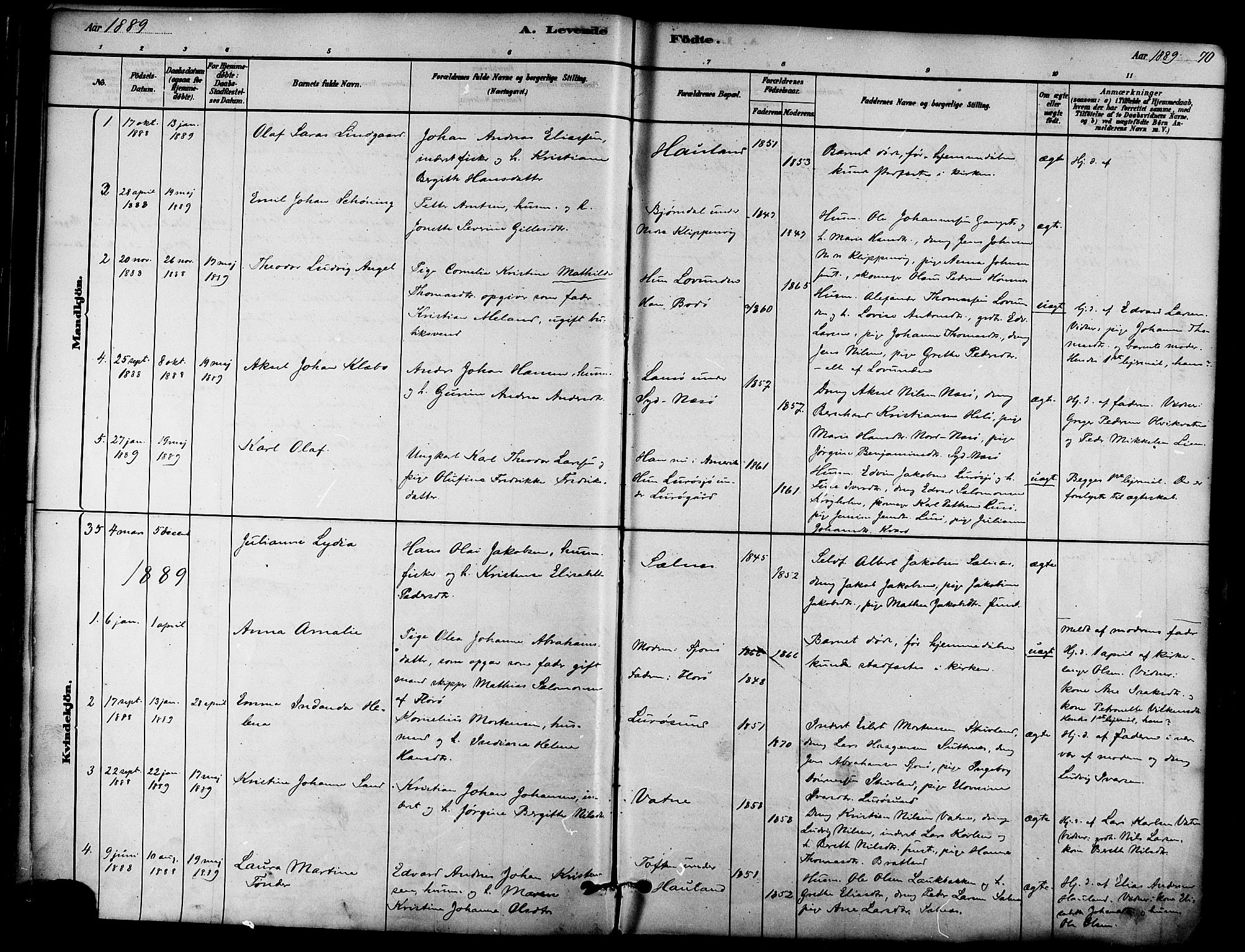 Ministerialprotokoller, klokkerbøker og fødselsregistre - Nordland, SAT/A-1459/839/L0568: Parish register (official) no. 839A05, 1880-1902, p. 70